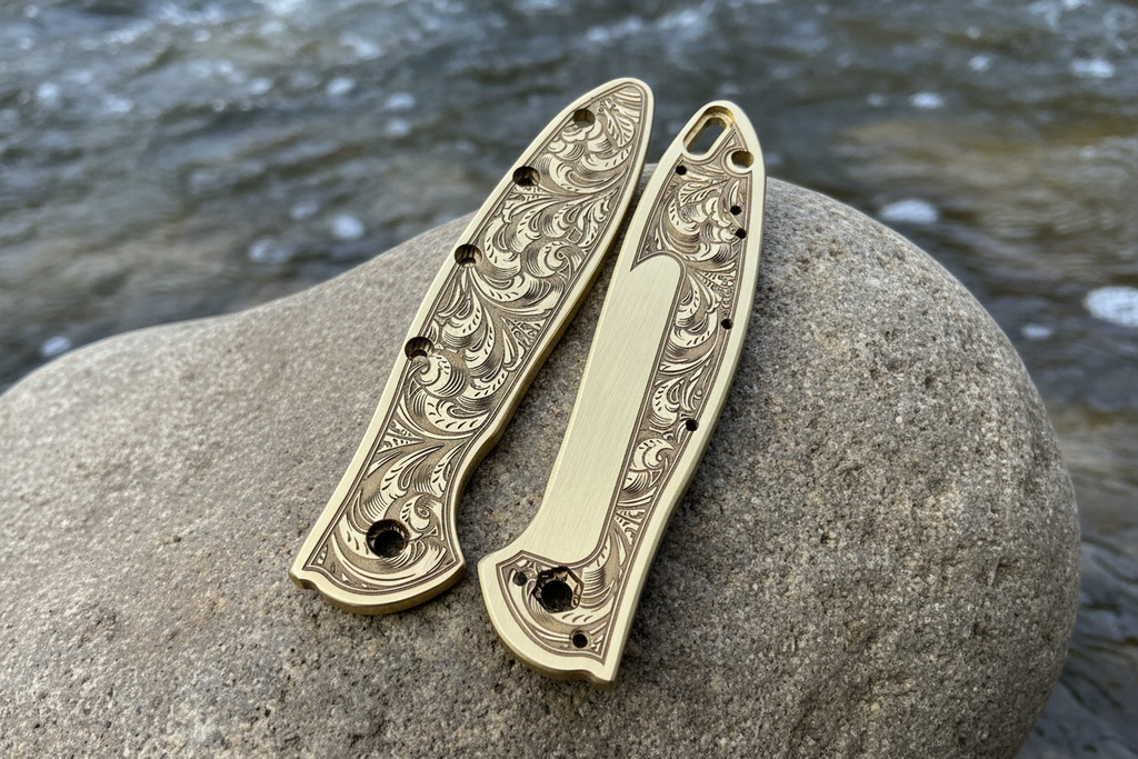 Brass Engraved Scales for Kershaw Leek – Filigree Design – Made in USA –