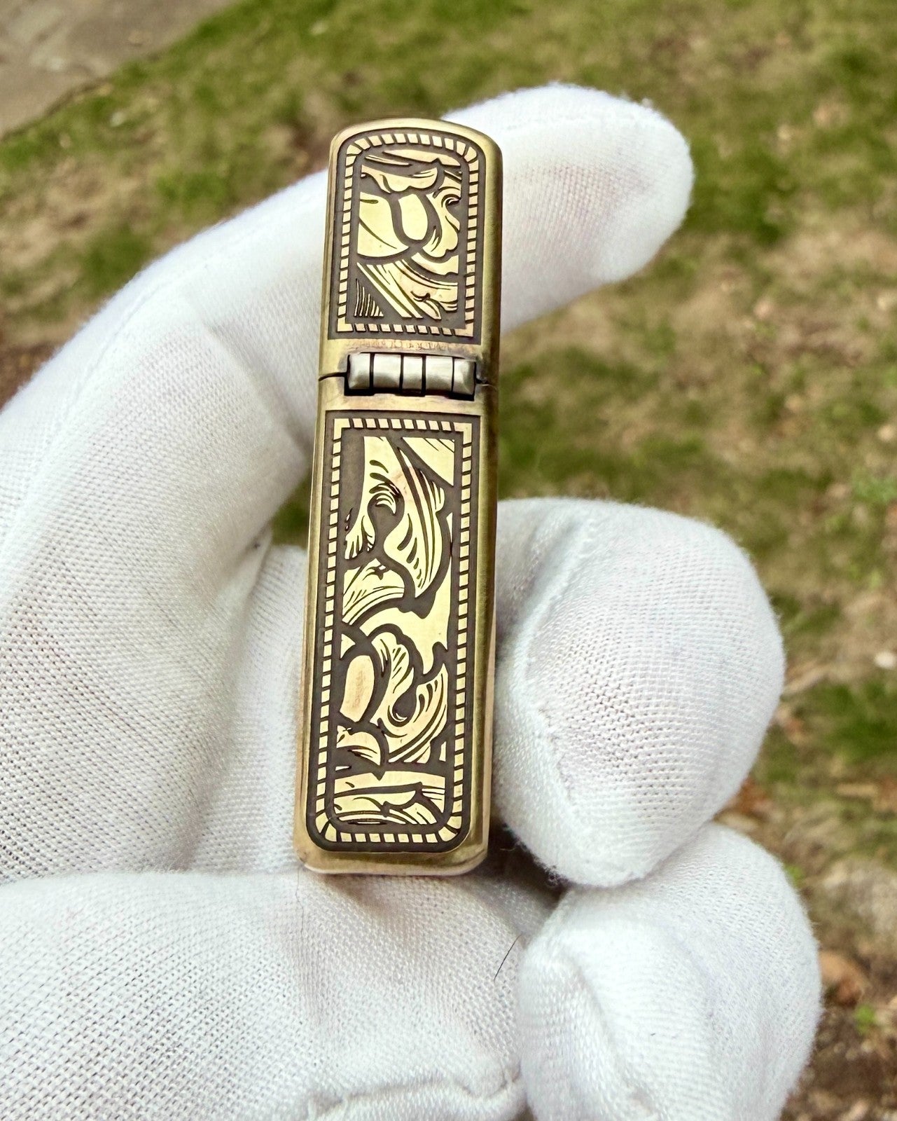 5-Side Engraved Brass Armor Zippo Lighter – Blackbeard Jolly Roger Filigree USA