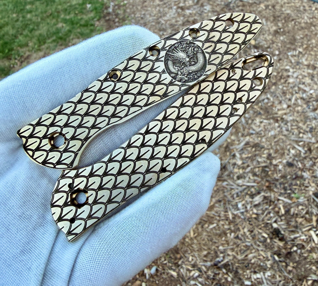 Brass Engraved Scales for Kershaw Leek – Dragon Scale – Made in USA –