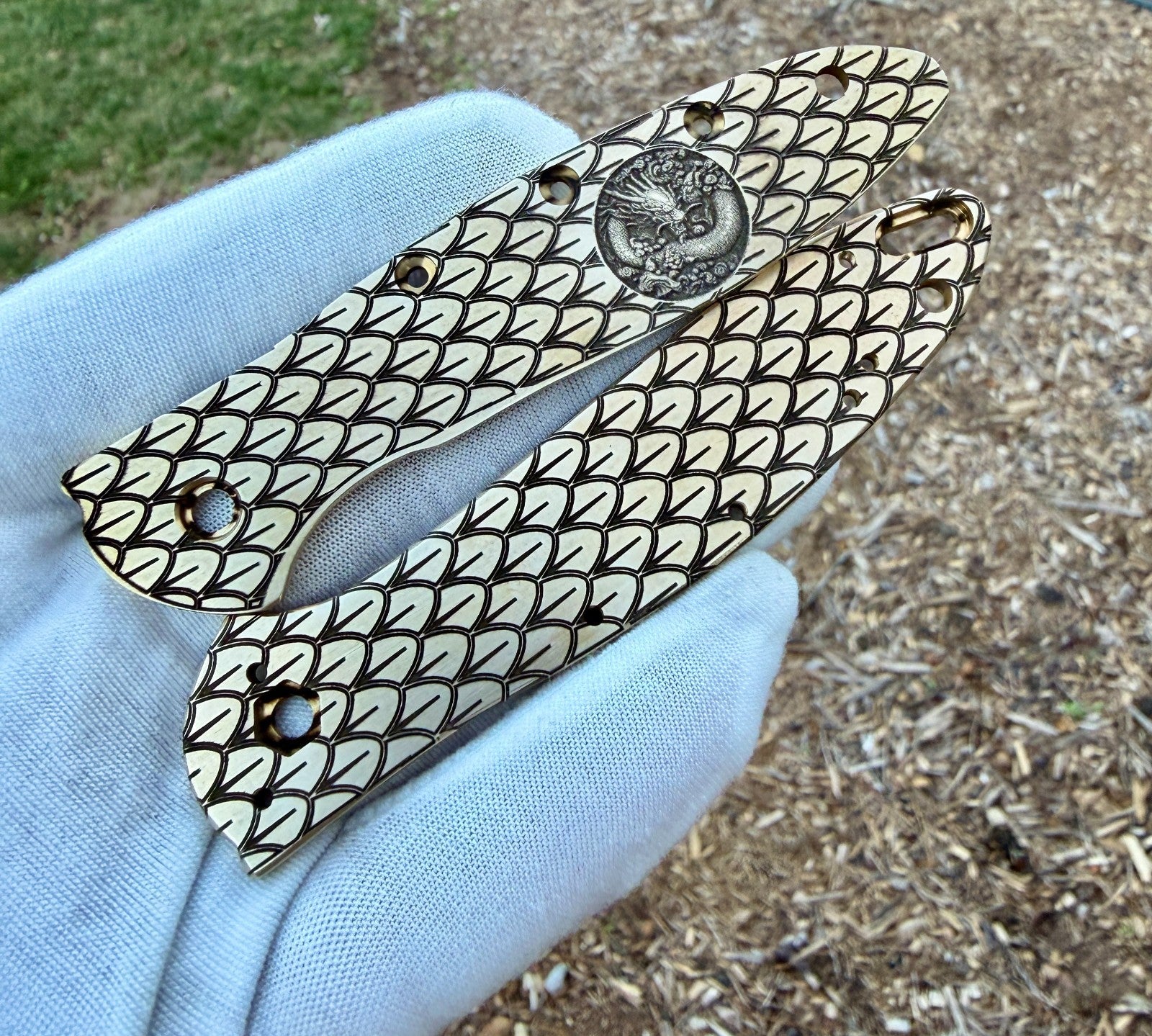 Brass Engraved Scales for Kershaw Leek – Dragon Scale – Made in USA –