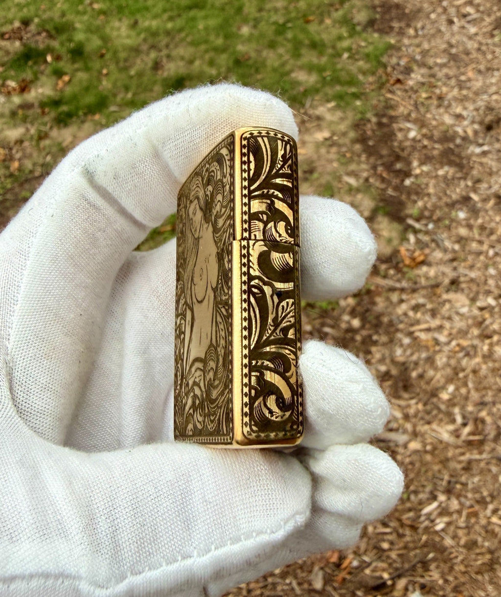Pinup Girl Engraved Brass Zippo Butane Cigar Lighter Zippo Authentic Insert