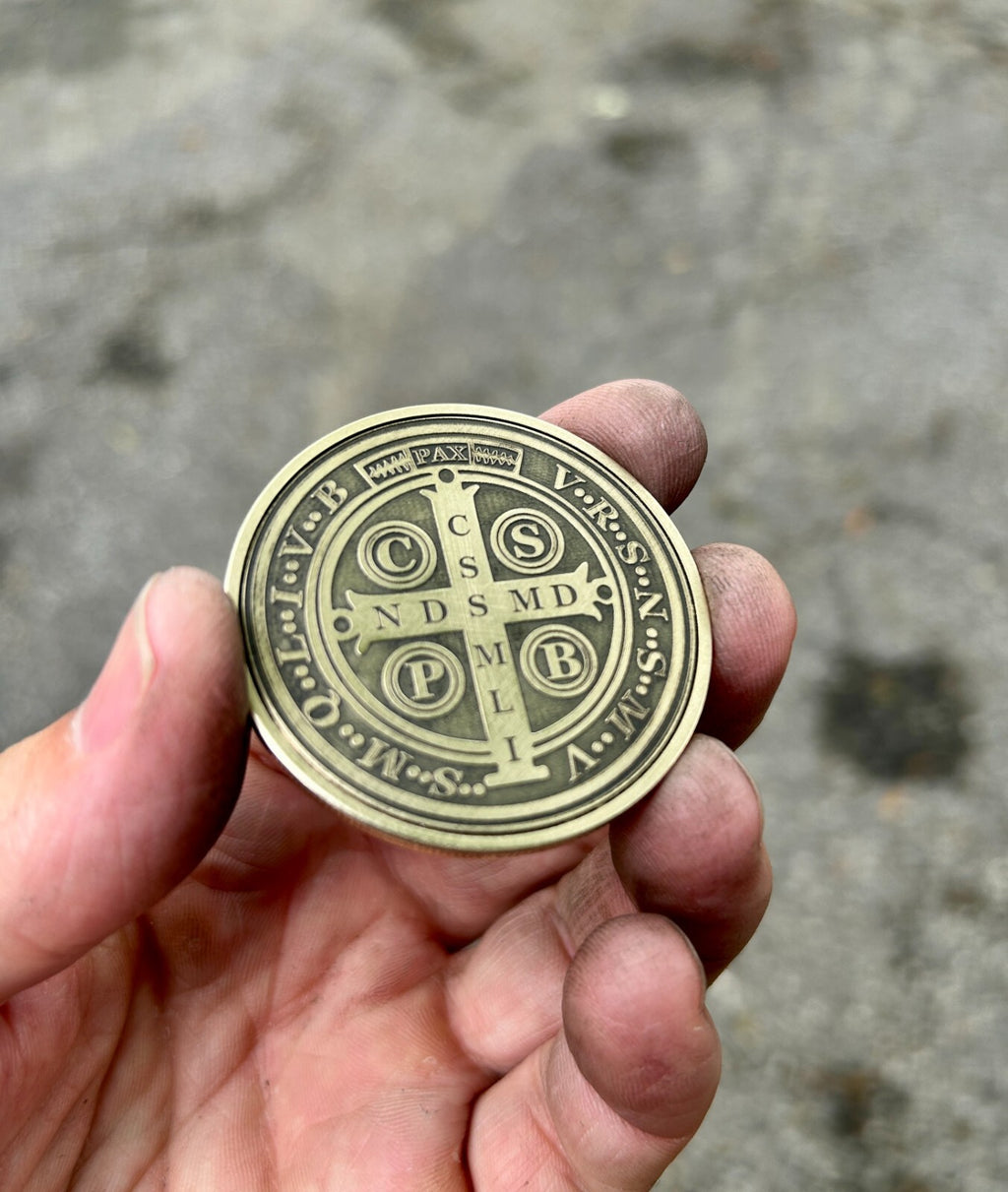 Saint Benedict Coin | Solid Brass | 50MM | Engraved in USA | Challenge Coin |