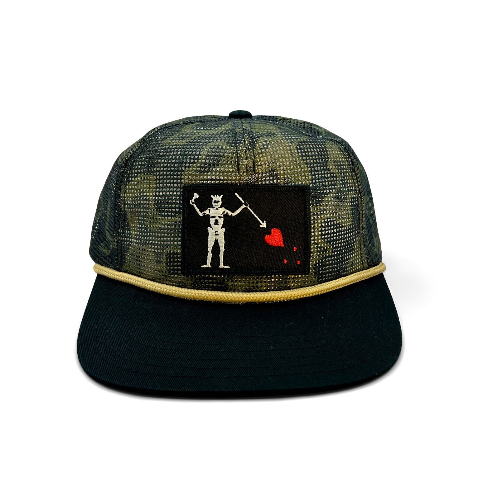 Blackbeard Flag Patch Hat SoBro All Mesh Rope Trucker Cap | Jolly Roger | Made i
