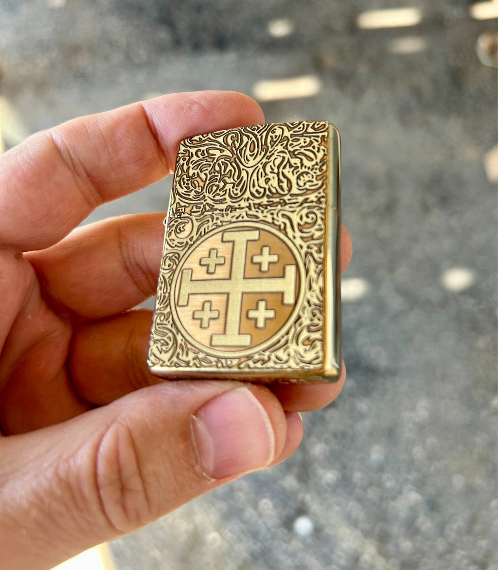 Jerusalem Cross Brass Custom Zippo Lighter | Solid Brass Zippo | Made In USA