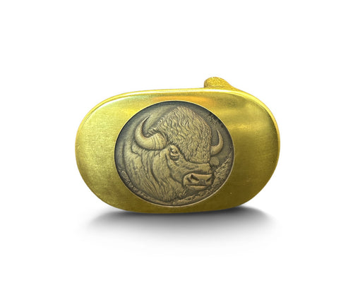 Bison Bust Belt Buckle | Cast Polished Brass | Made in USA