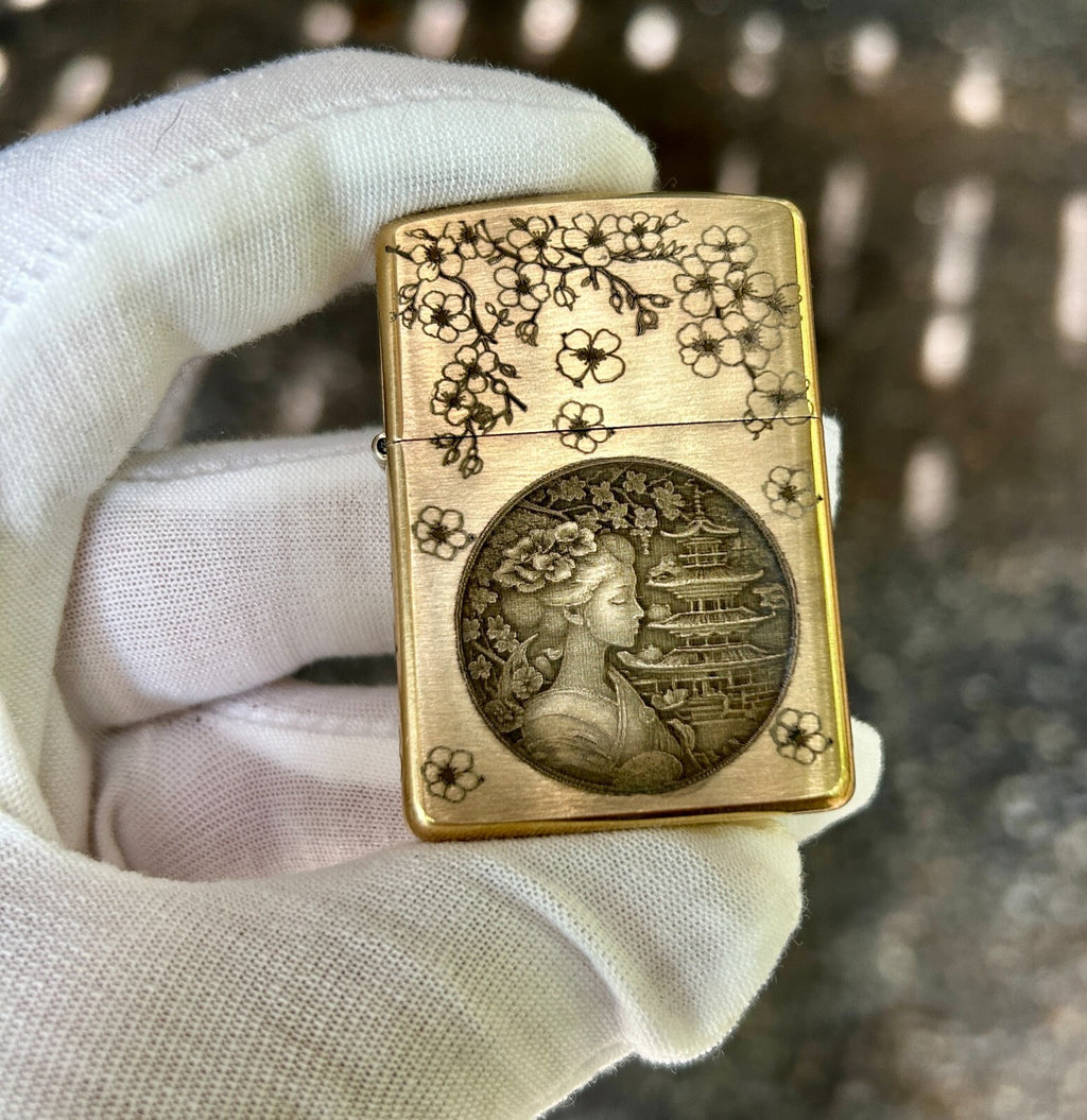 Japanese Geisha Armor Zippo Lighter | Custom Engraved Brass | Made in USA |