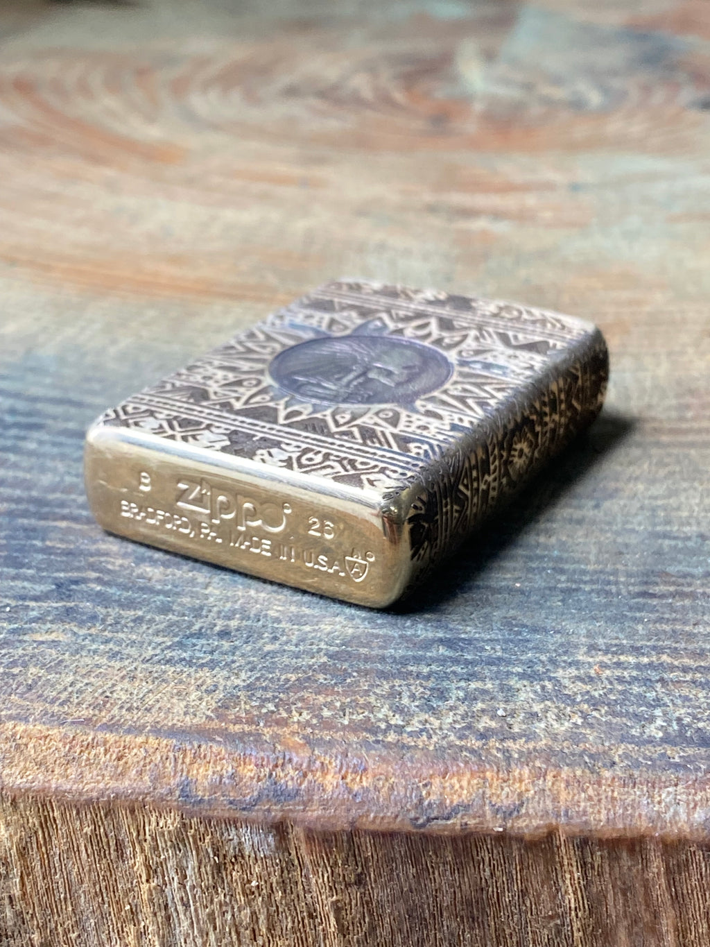 Aztec Warrior Skull 3D | 4 Side Engraved | Brass Armor Zippo