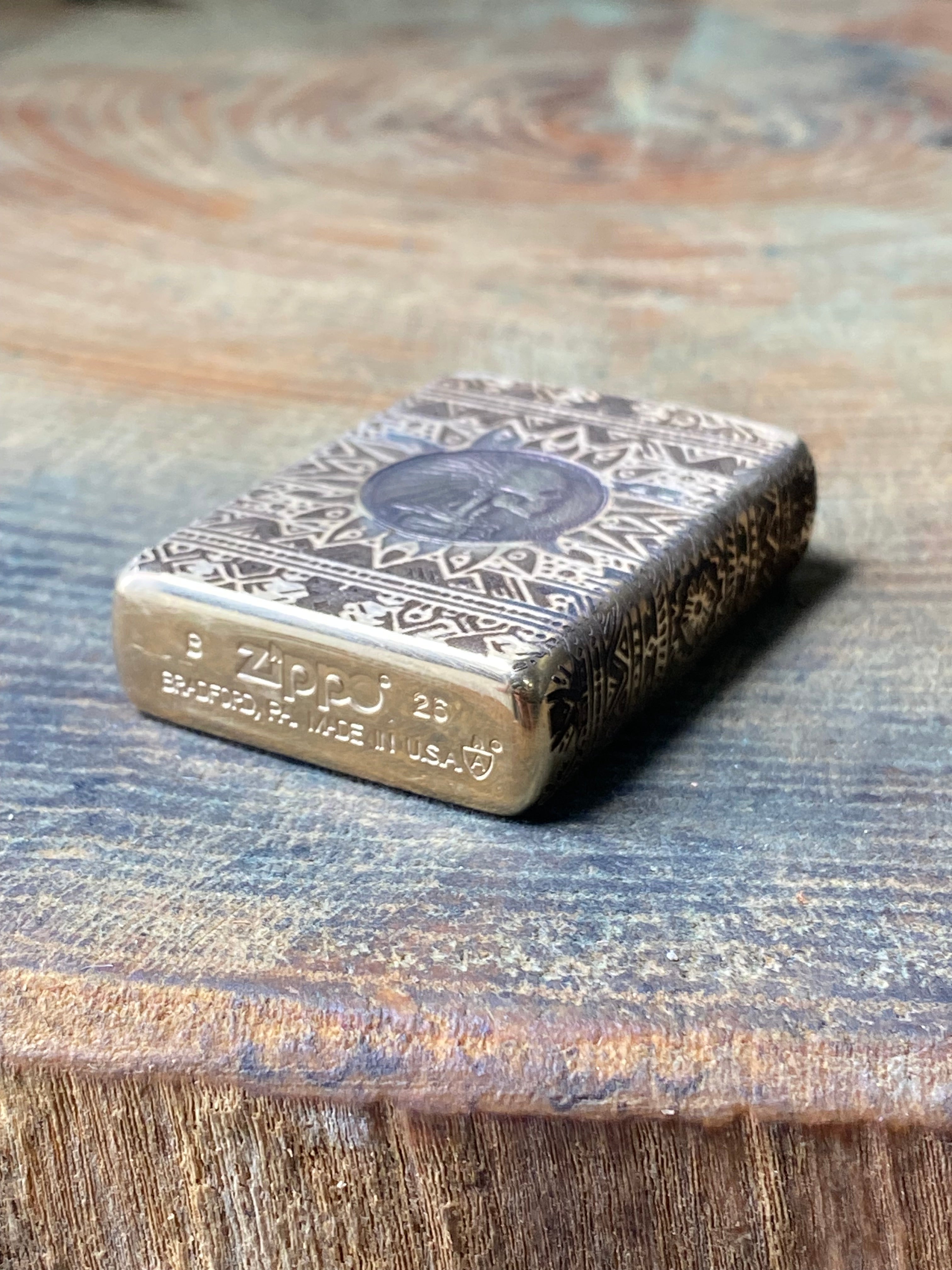 Aztec Warrior Skull 3D | 4 Side Engraved | Brass Armor Zippo