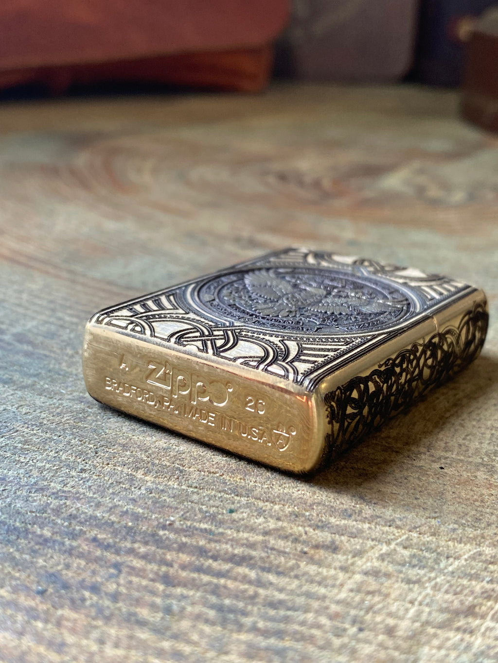Huggin/ Muninn & Mjöllnir 3D | Odin & Thor | 4 Side Engraved | Brass Armor Zippo