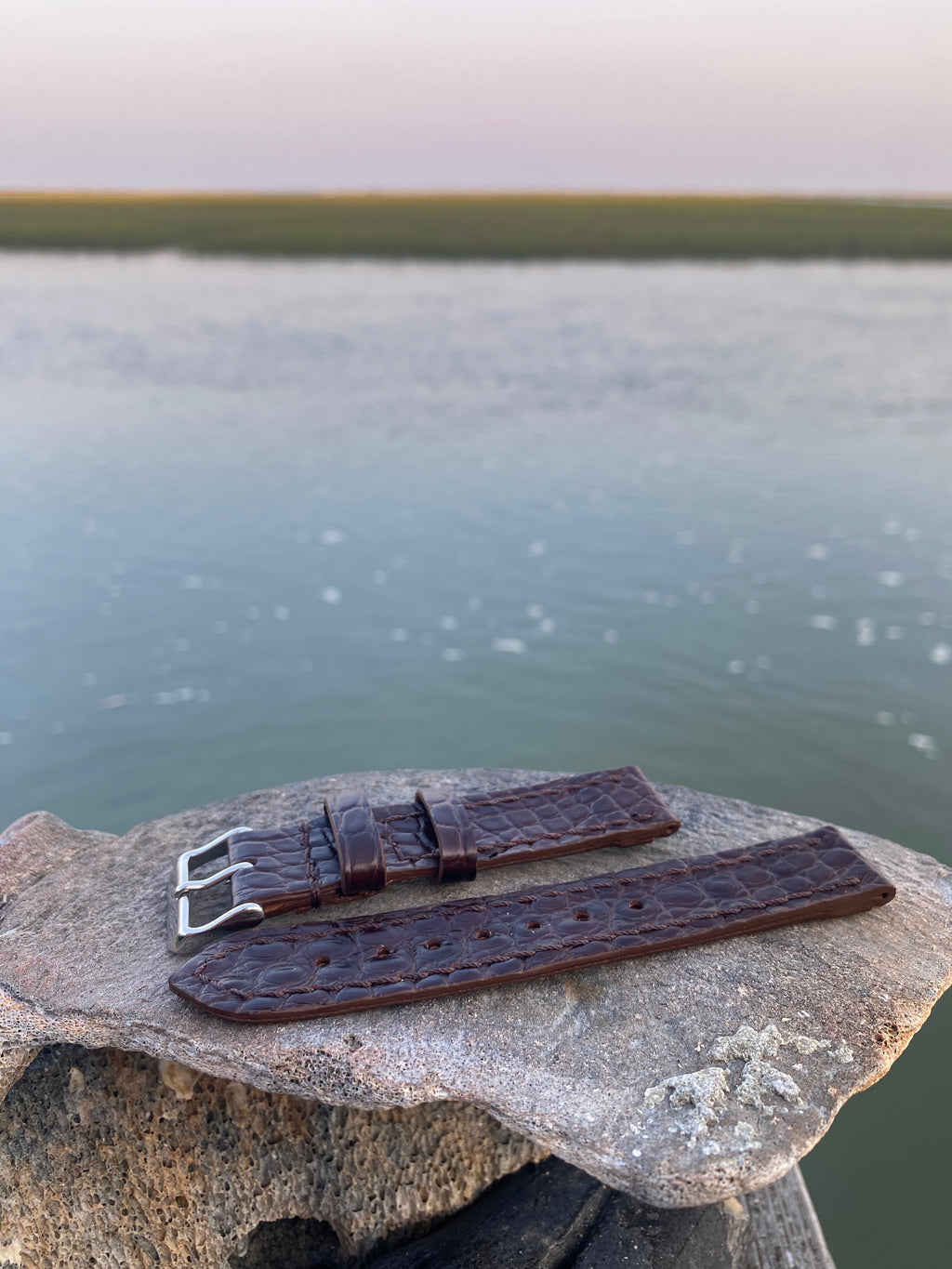 "Pickens" Watch Strap | American Alligator | Tobacco Stripe