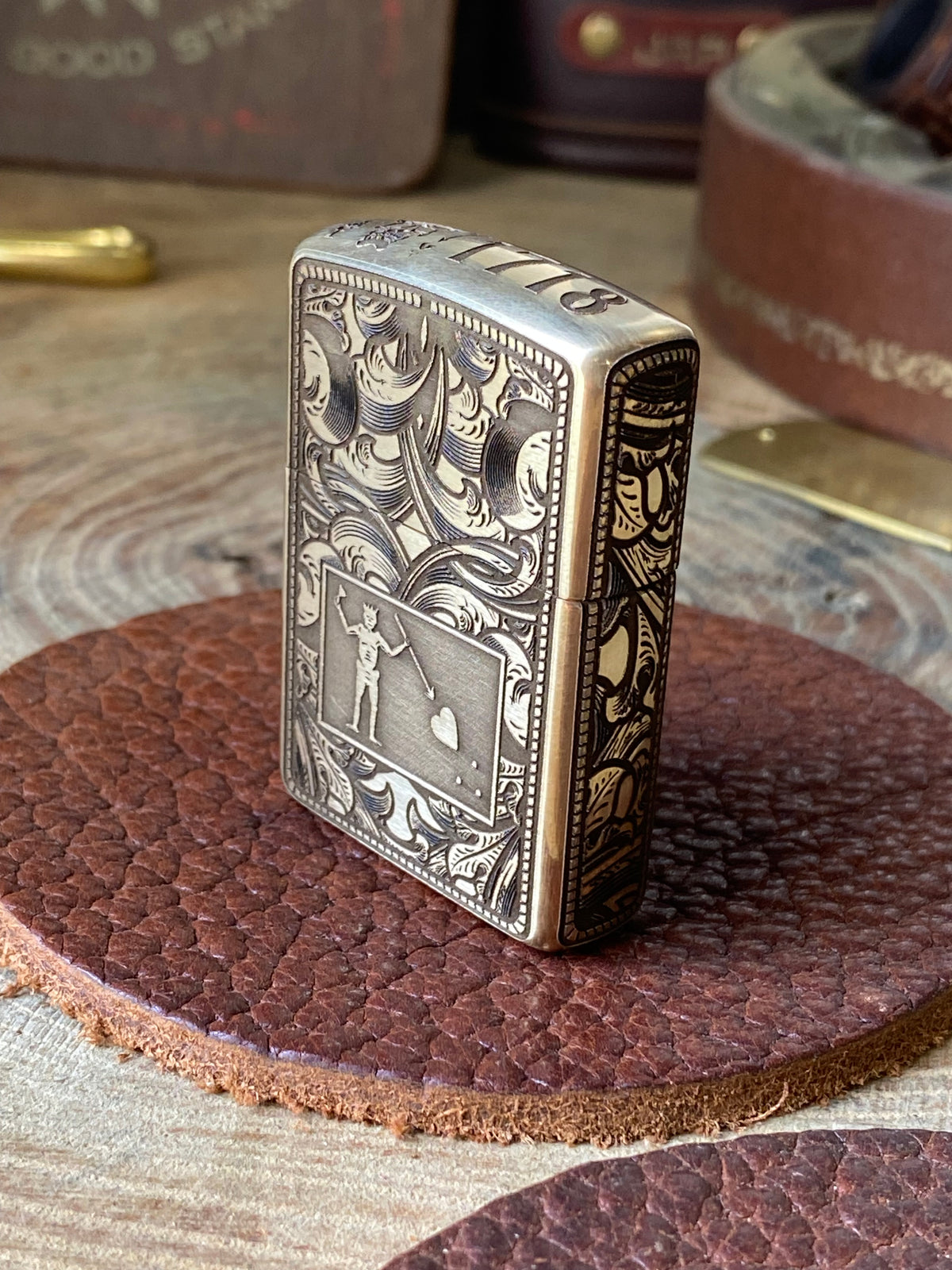 Blackbeard Jolly Roger Filigree | 5 Side Engraved | Brass Armor Zippo