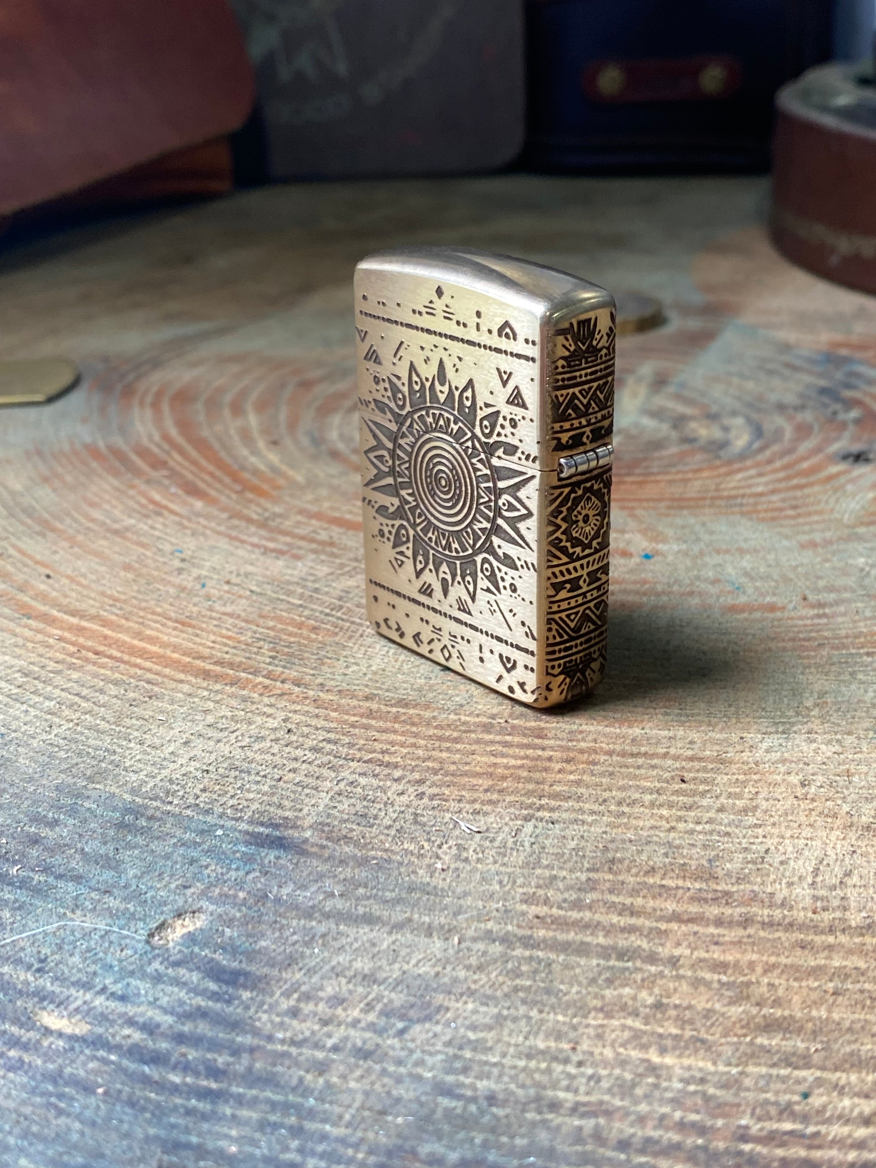 Aztec Warrior Skull 3D | 4 Side Engraved | Brass Armor Zippo