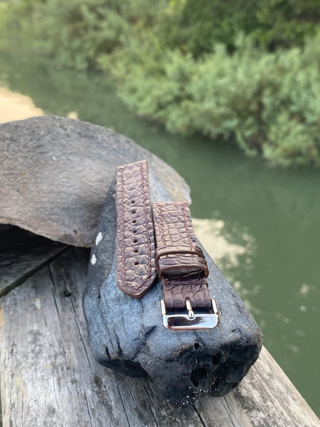 "Pickens" Watch Strap | American Alligator | Tobacco Stripe