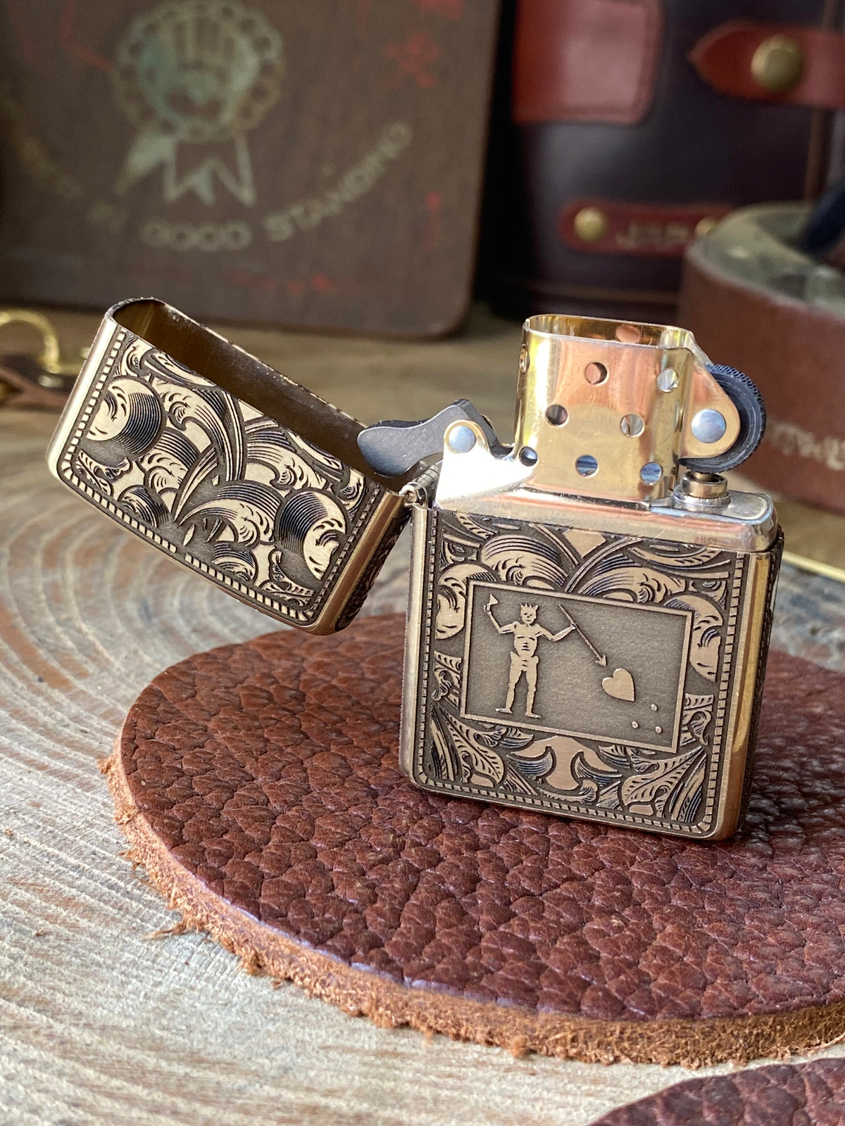 Blackbeard Jolly Roger Filigree | 5 Side Engraved | Brass Armor Zippo