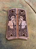 Copper Engraved 1911 Full Size Grips - Pinup Girl Design - Made in USA