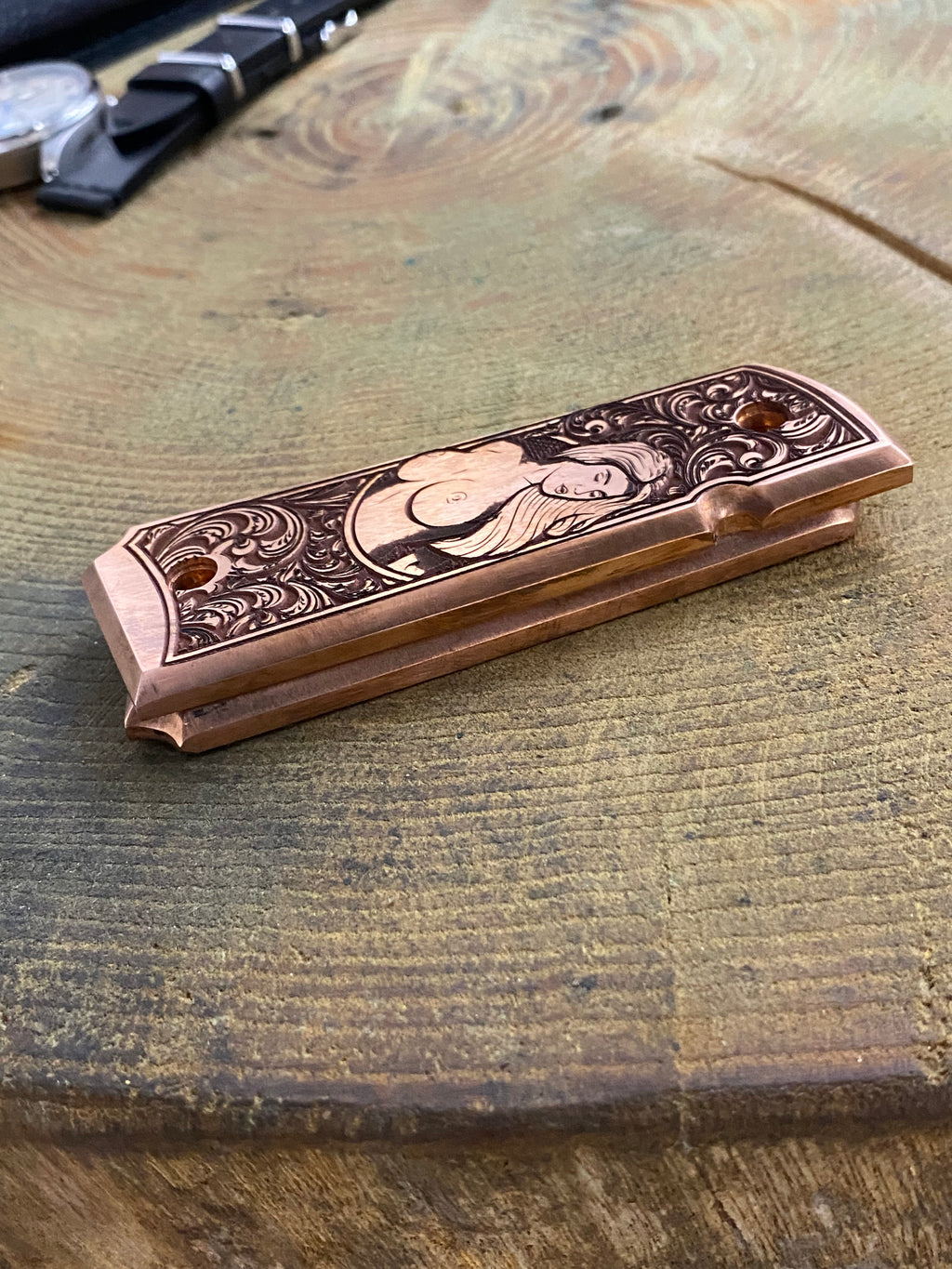 Copper Engraved 1911 Full Size Grips - Pinup Girl Design - Made in USA