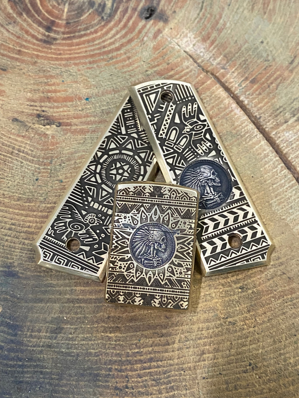 Aztec Warrior Skull 3D | 4 Side Engraved | Brass Armor Zippo