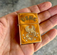 Engraved Brass Zippo Lighter | USMC| Made in the USA | High Polish Brass Case