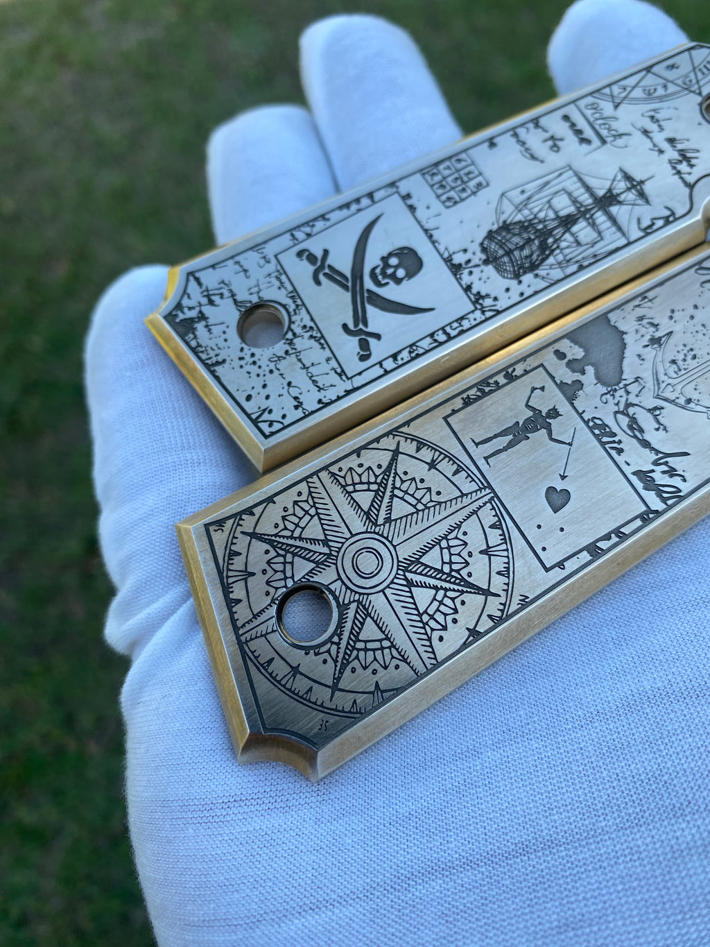 Brass Engraved 1911 Full Size Grips | Maritime | Blackbeard - Made in USA