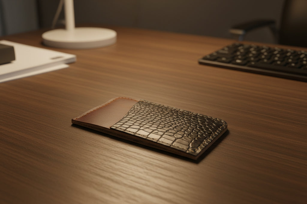 Jackdaw | Handmade Card Case | Vertical | Horween Dublin & American Alligator