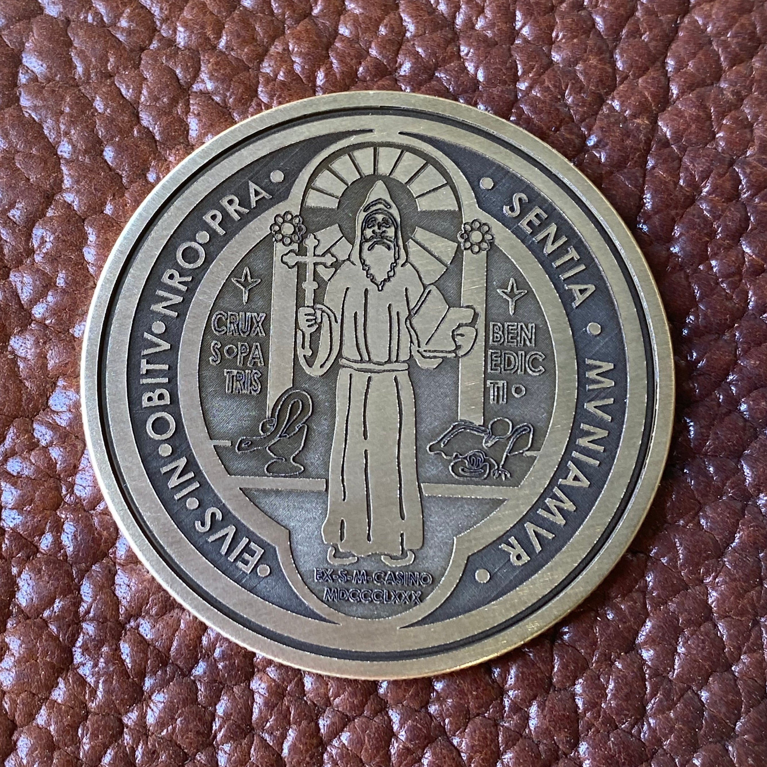 Saint Benedict Coin | Solid Brass | 50MM | Engraved in USA | Challenge Coin |