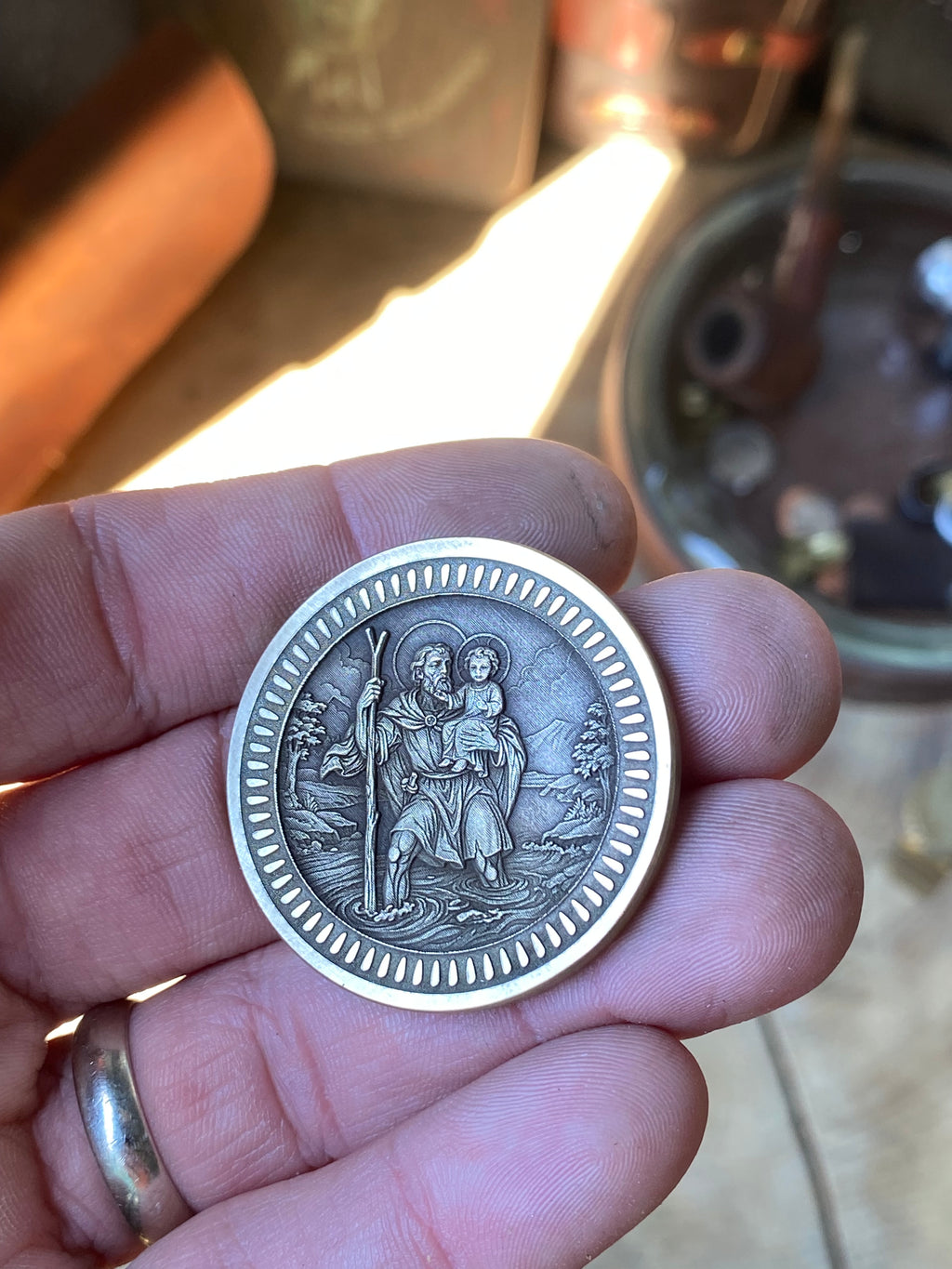 Saint Christopher | EDC Coin | Solid Brass | 40mm Pocket Token/Traveler's Protector