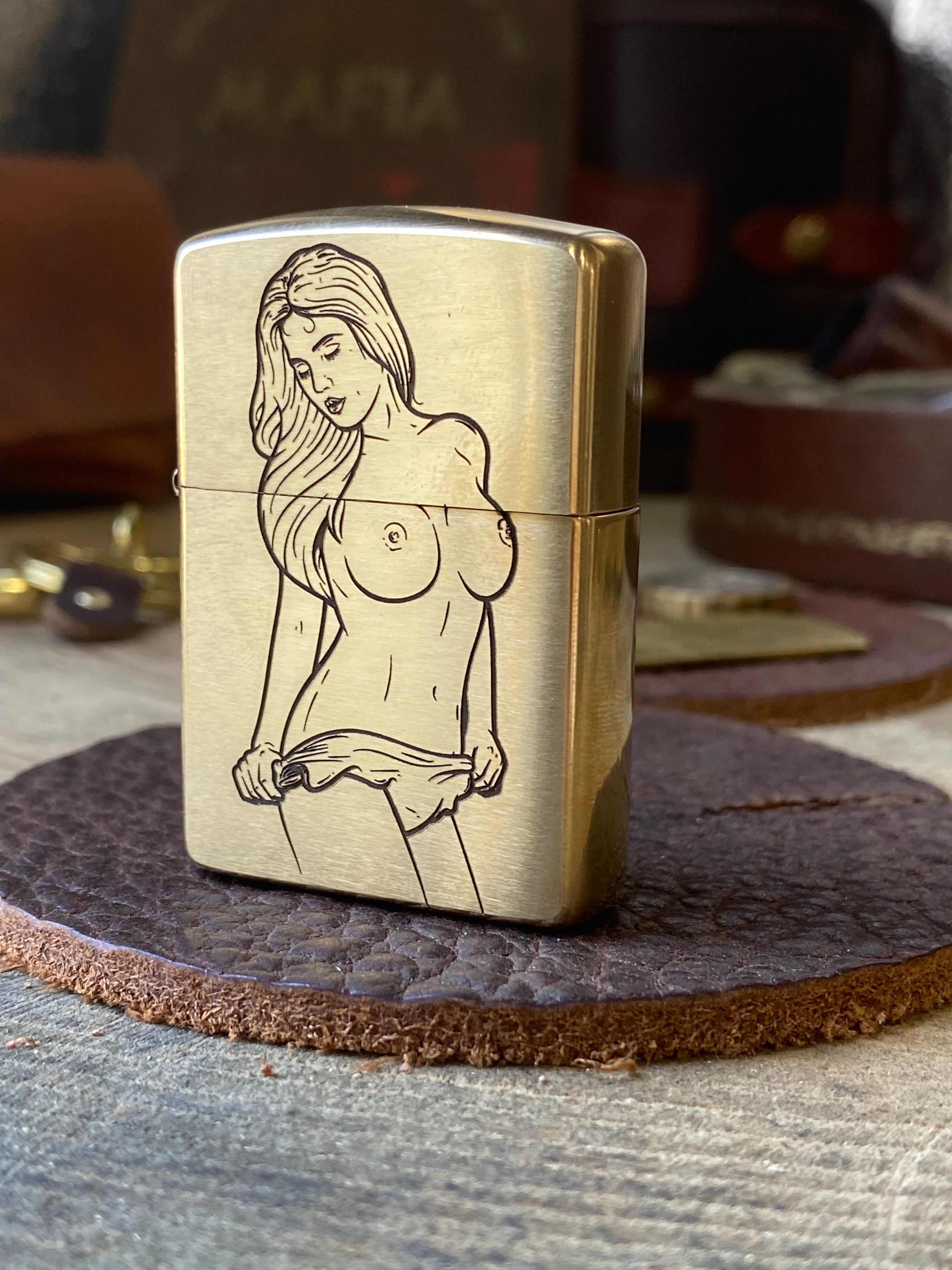 Vintage Pinup Girl | Engraved Brass Armor Zippo