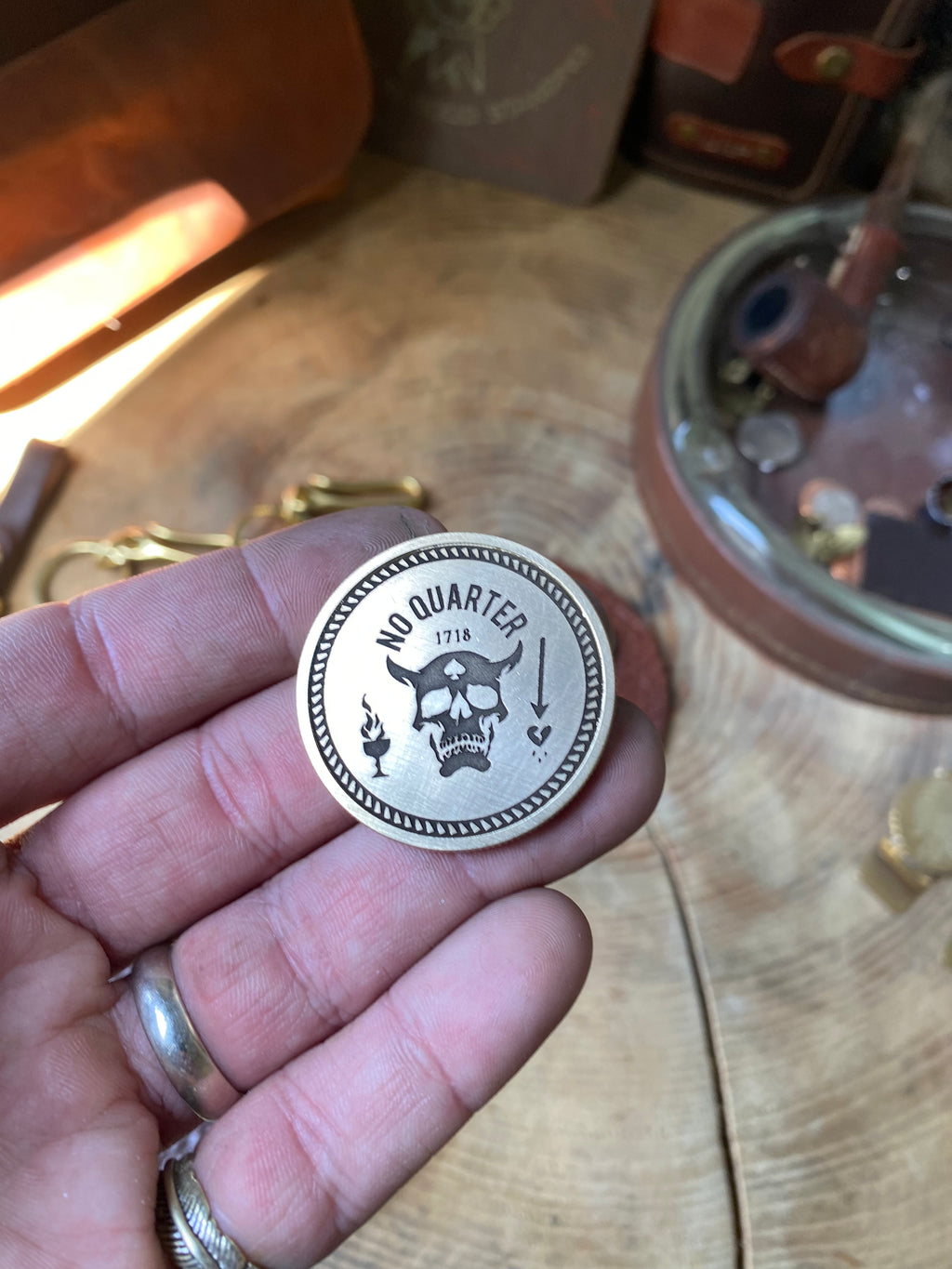 Blackbeard’s Flag EDC Coin | Solid Brass 40mm Challenge Token | Jolly Roger