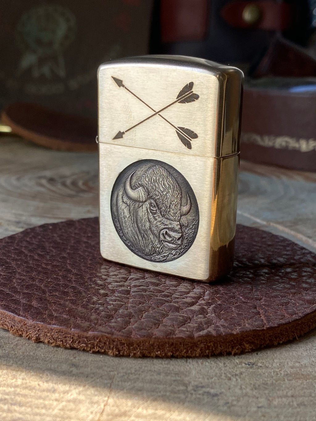3D Bison Bust | Brass Armor Zippo
