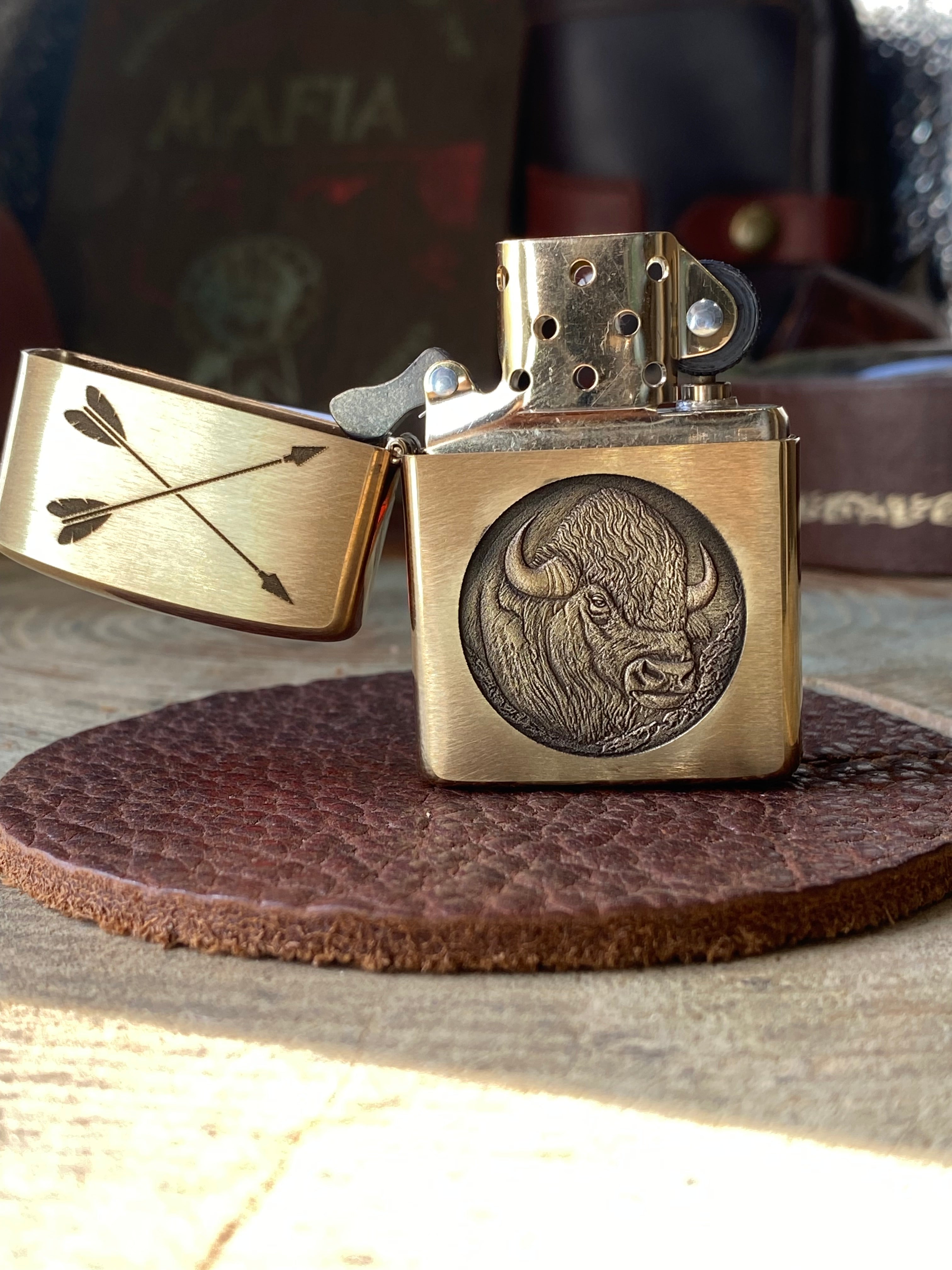 3D Bison Bust | Brass Armor Zippo