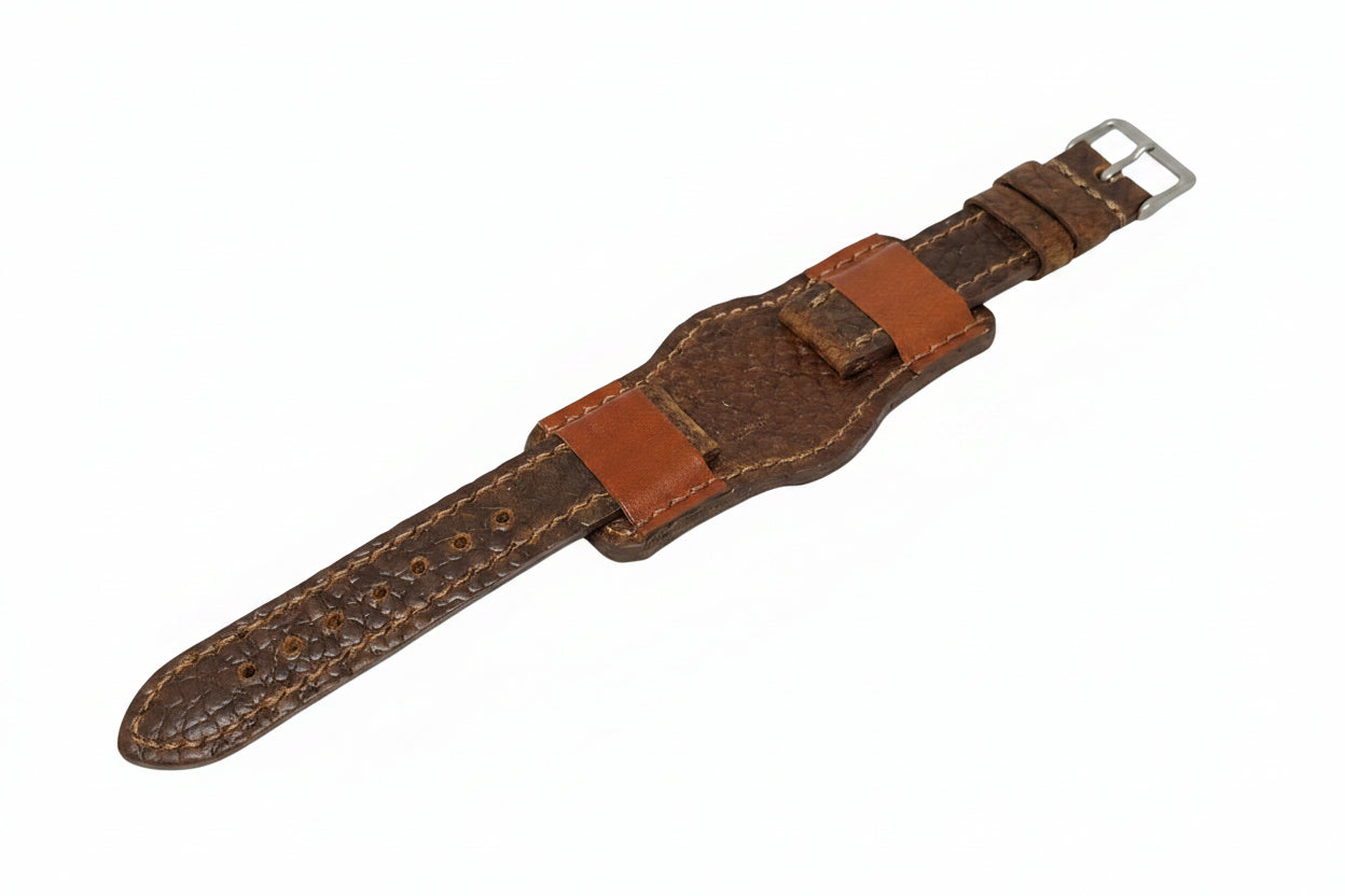 Defcon Aviator Bund Strap | American Shrunken Bison & English Bridal |