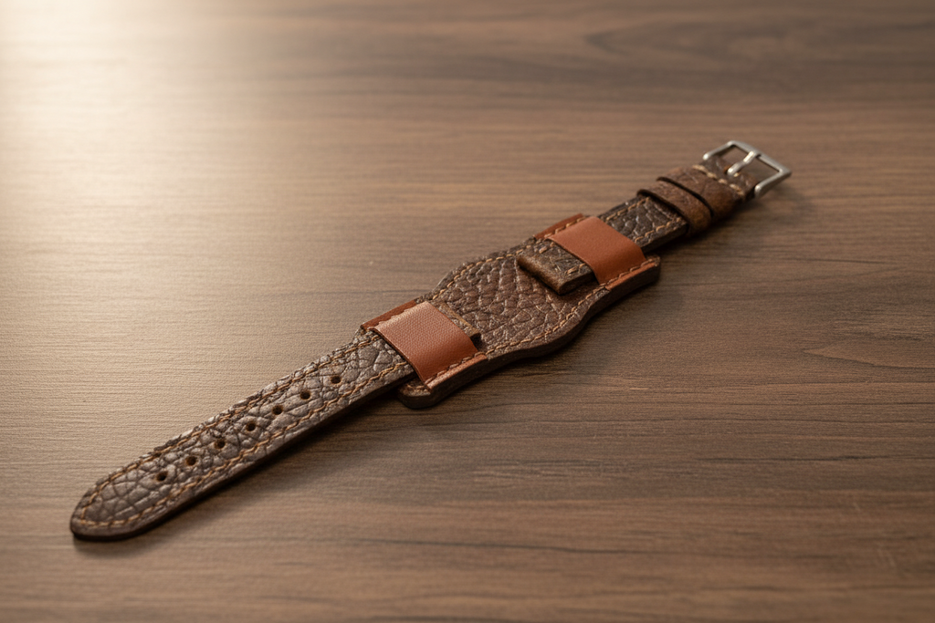Defcon Aviator Bund Strap | American Shrunken Bison & English Bridal |