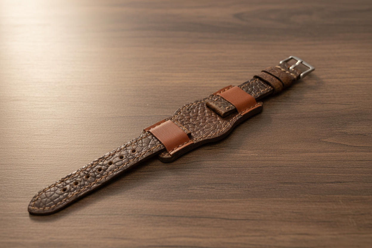 Defcon Aviator Bund Strap | American Shrunken Bison & English Bridal |