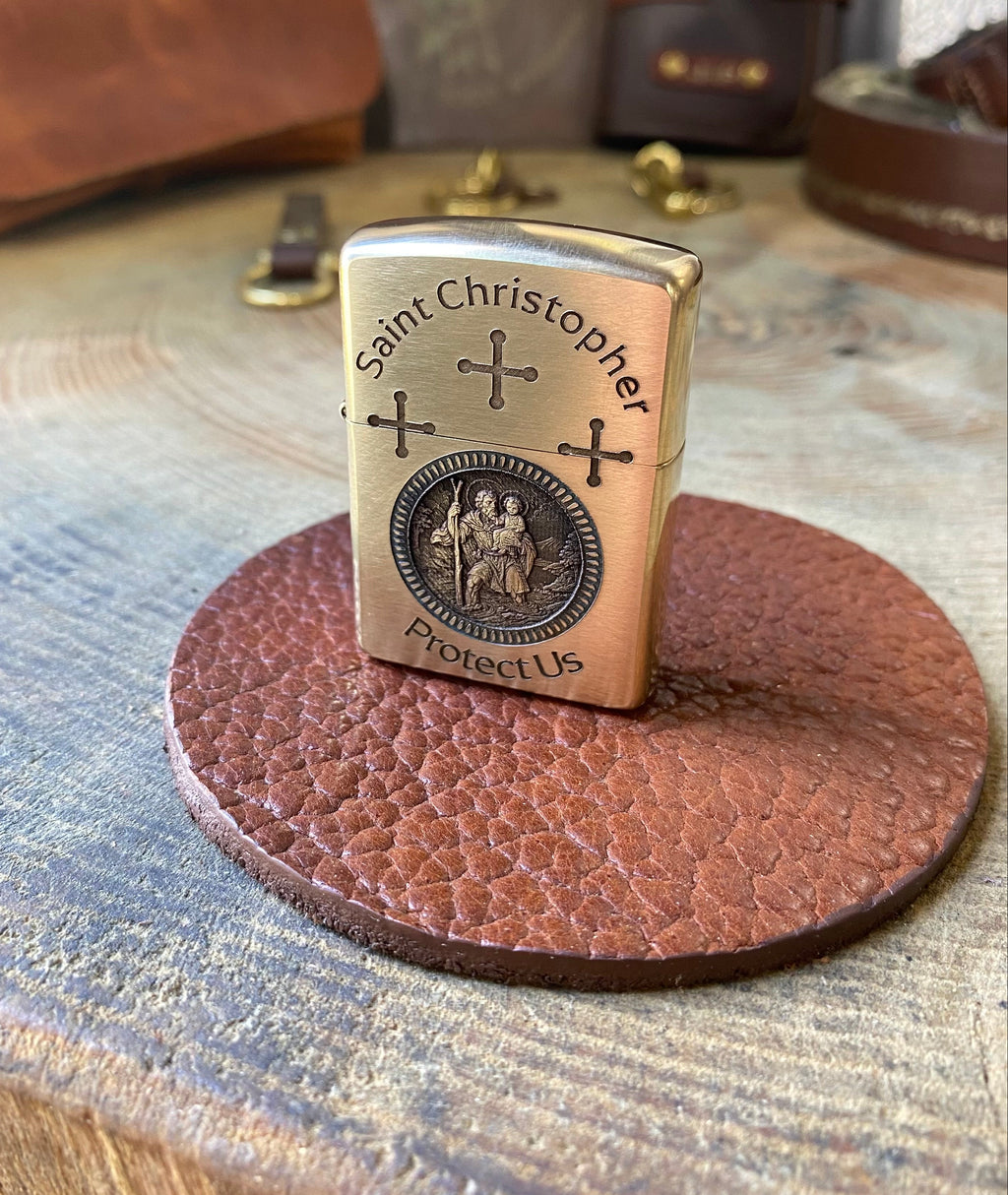 Saint Christopher | Protect Us | Brass Armor Zippo
