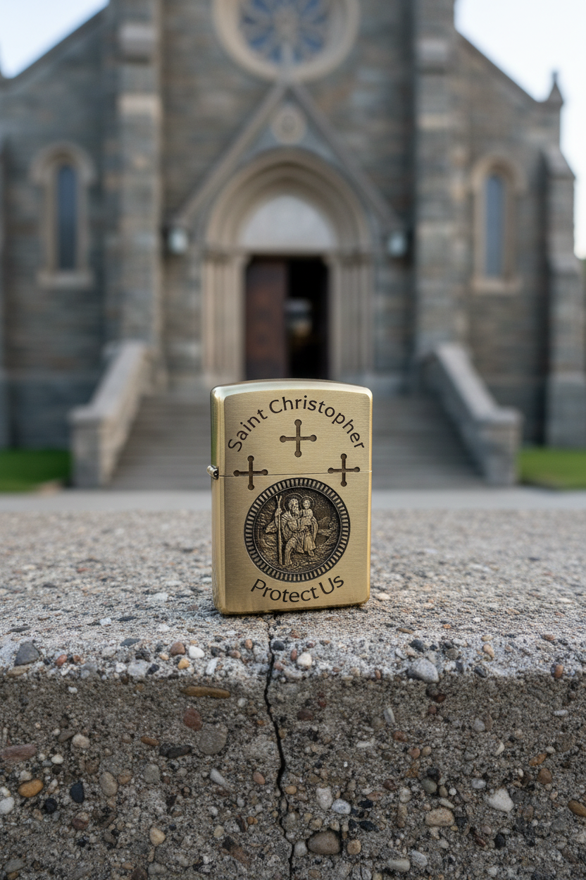 Saint Christopher | Protect Us | Brass Armor Zippo