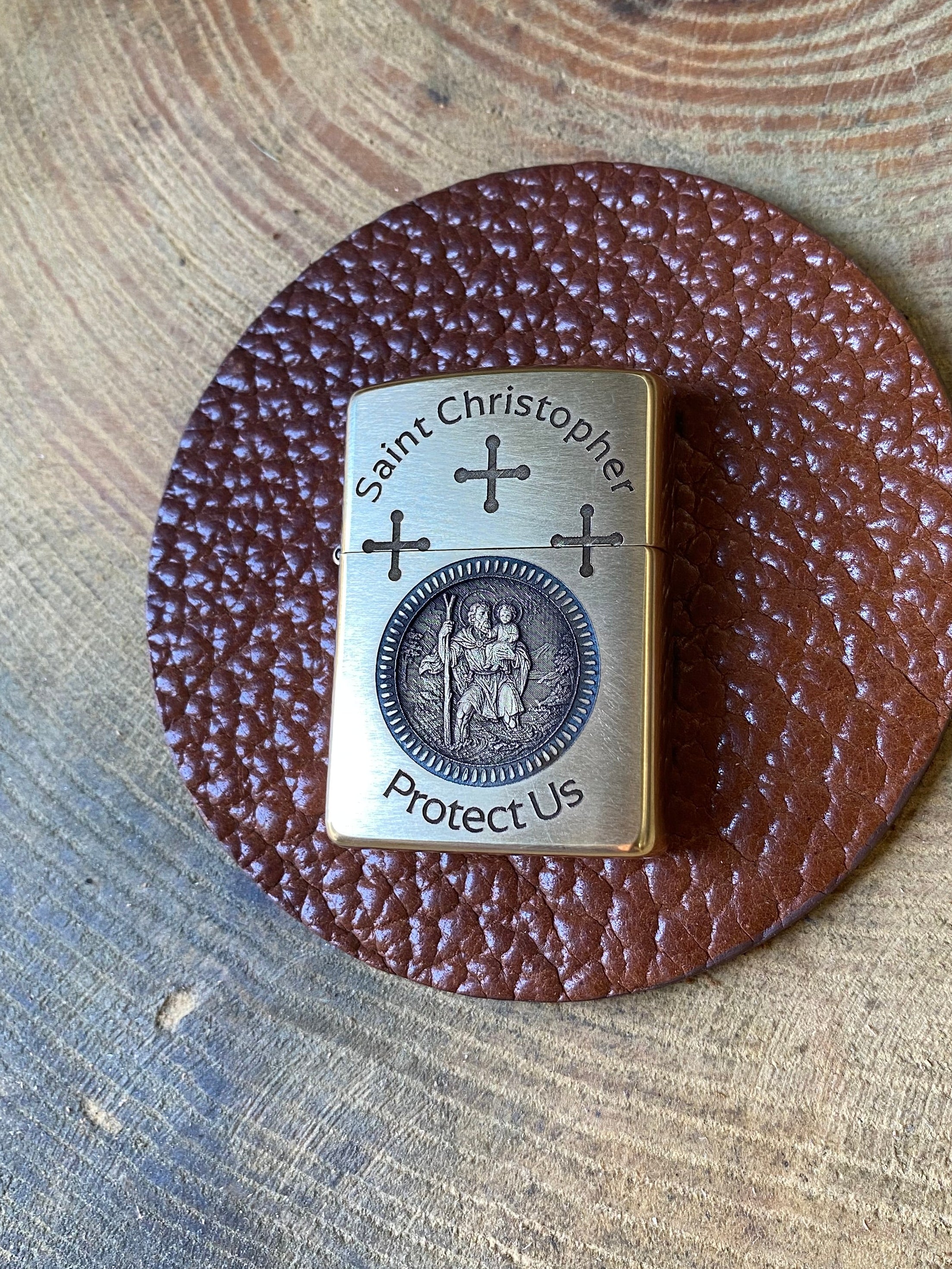 Saint Christopher | Protect Us | Brass Armor Zippo