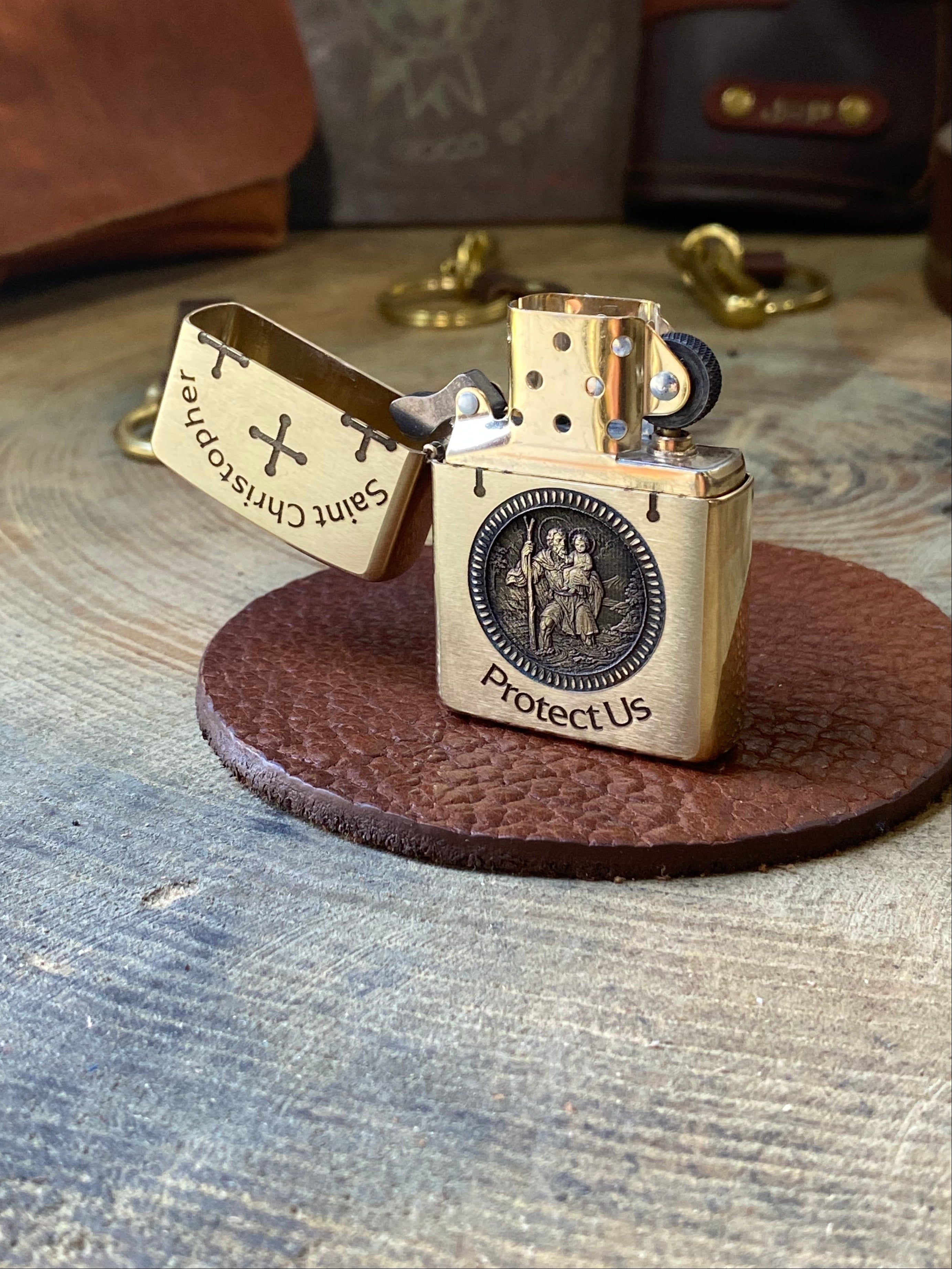 Saint Christopher | Protect Us | Brass Armor Zippo