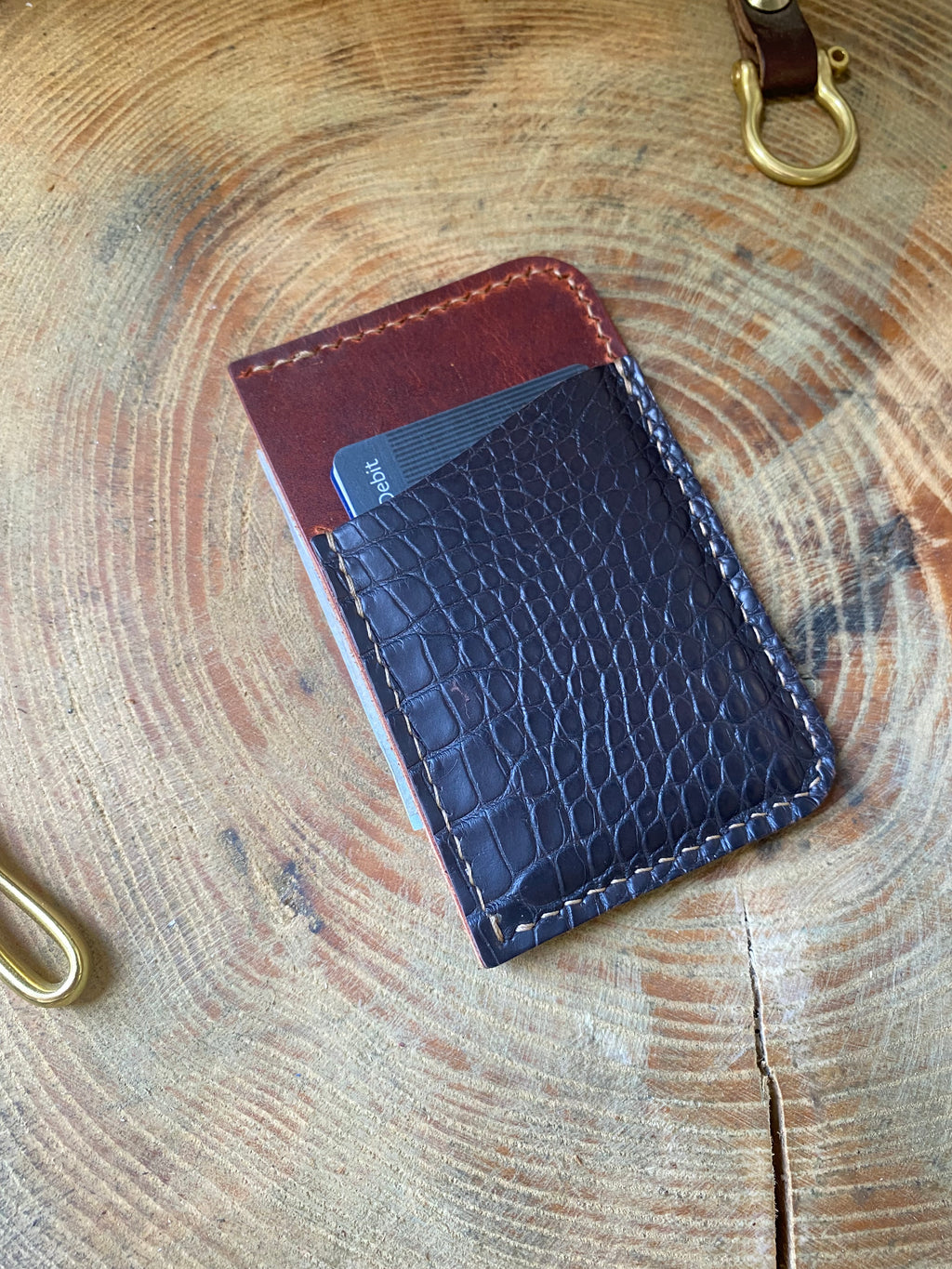 Jackdaw | Handmade Card Case | Vertical | Horween Dublin & American Alligator