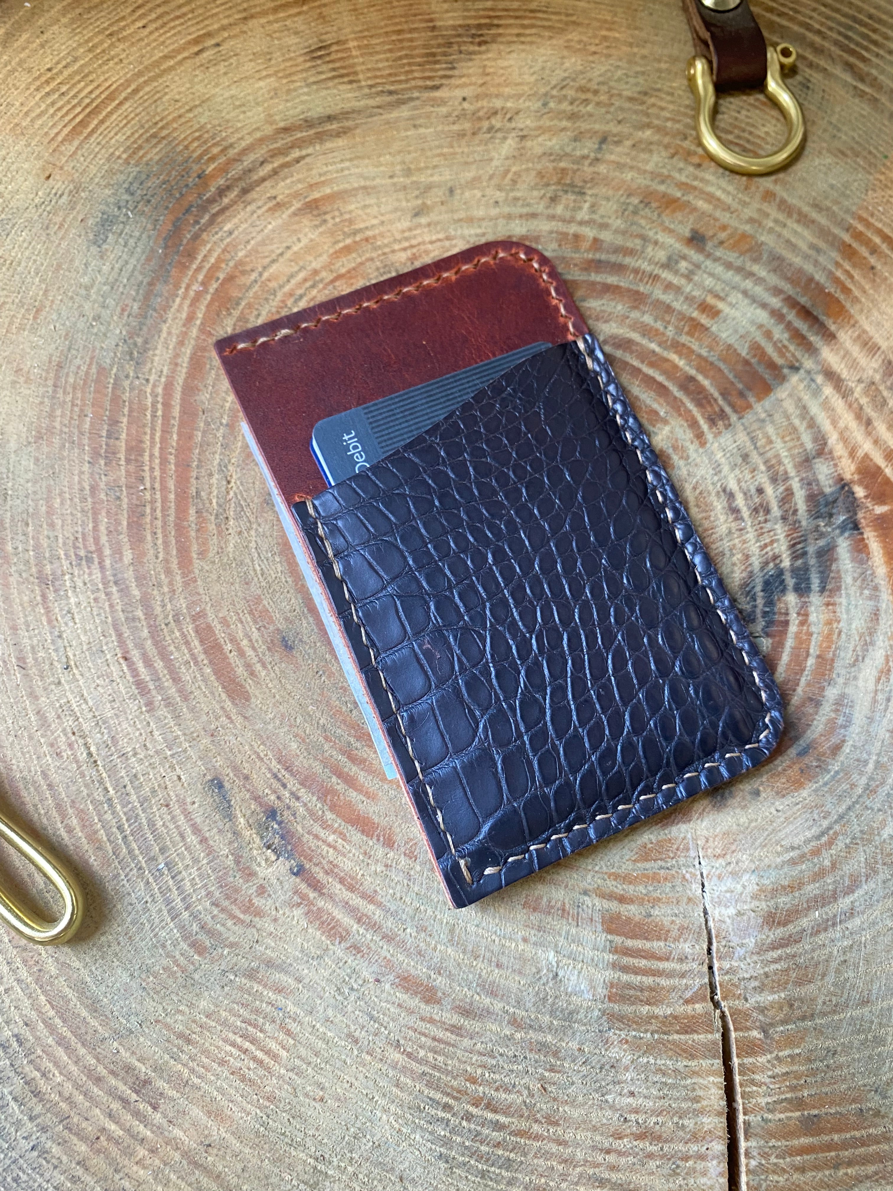 Jackdaw | Handmade Card Case | Vertical | Horween Dublin & American Alligator