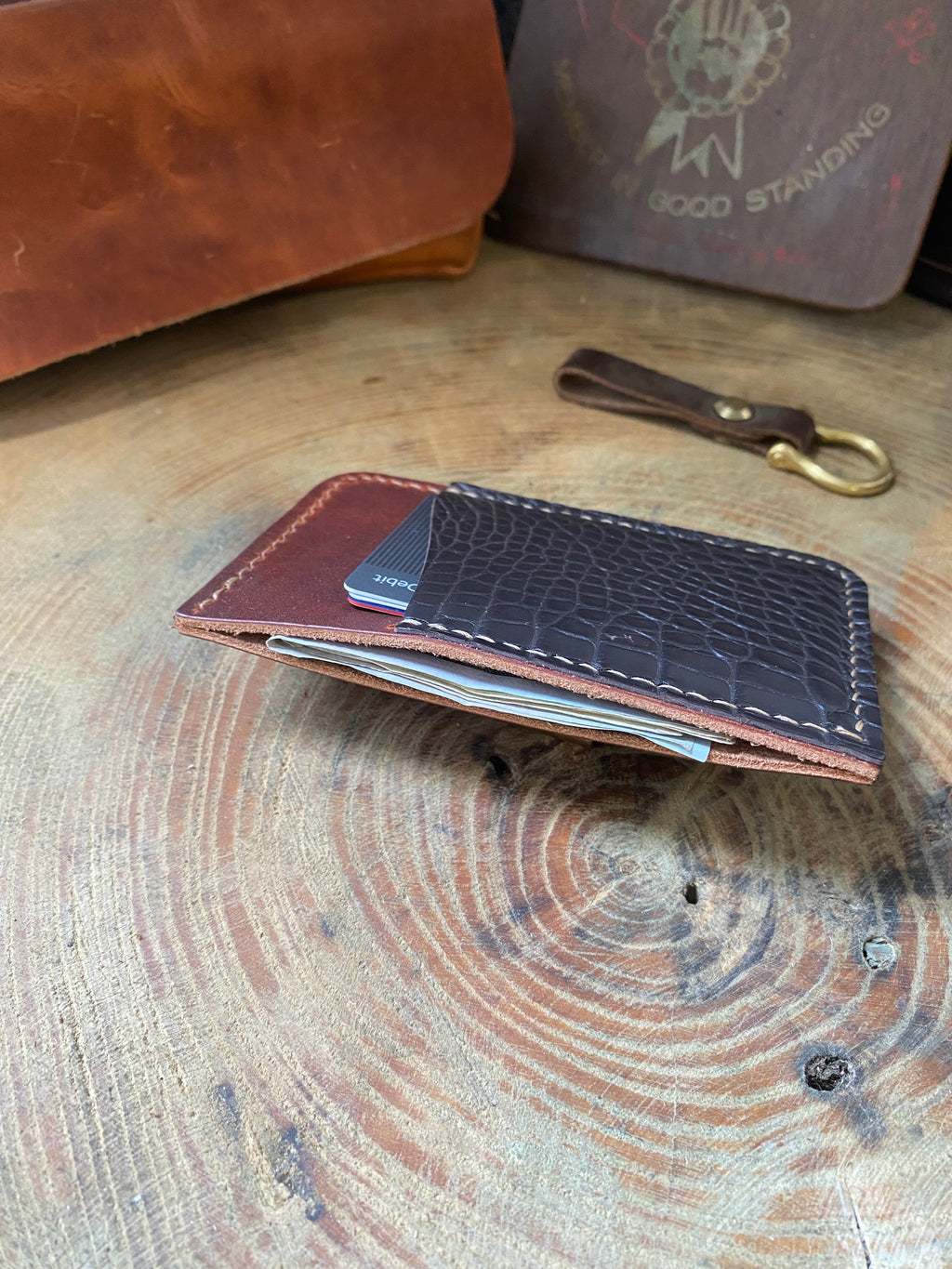 Jackdaw | Handmade Card Case | Vertical | Horween Dublin & American Alligator