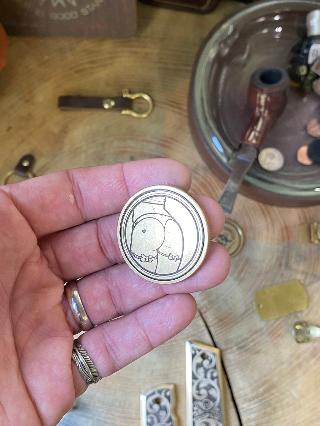 Heads & Tails Vintage Pinup | Solid Brass | 40MM | Engraved in USA | Challenge Coin |