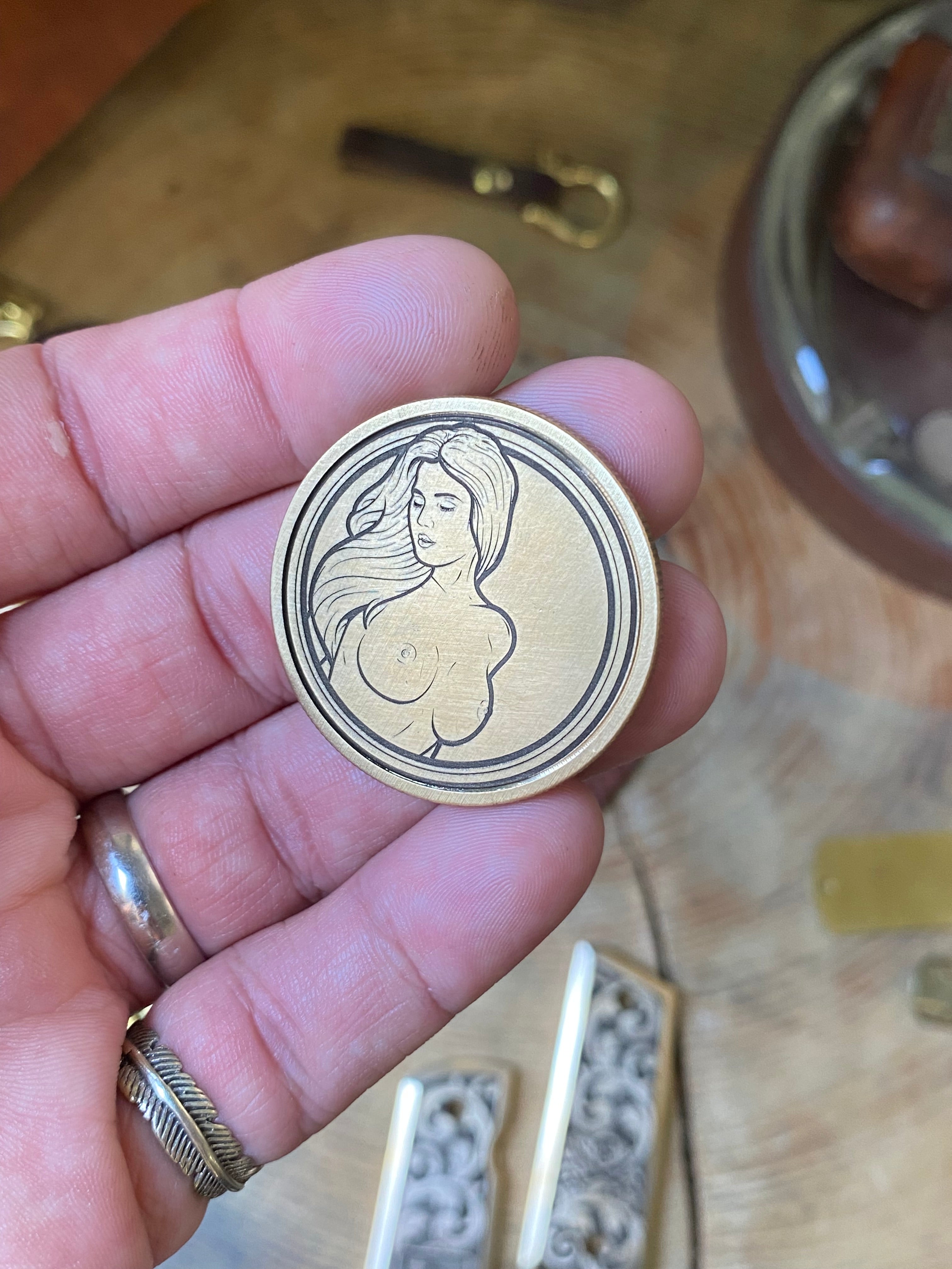 Heads & Tails Vintage Pinup | Solid Brass | 40MM | Engraved in USA | Challenge Coin |