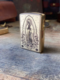 Holy Mother & Santa Muerte | | 2 Side Engraved | Brass Armor Zippo