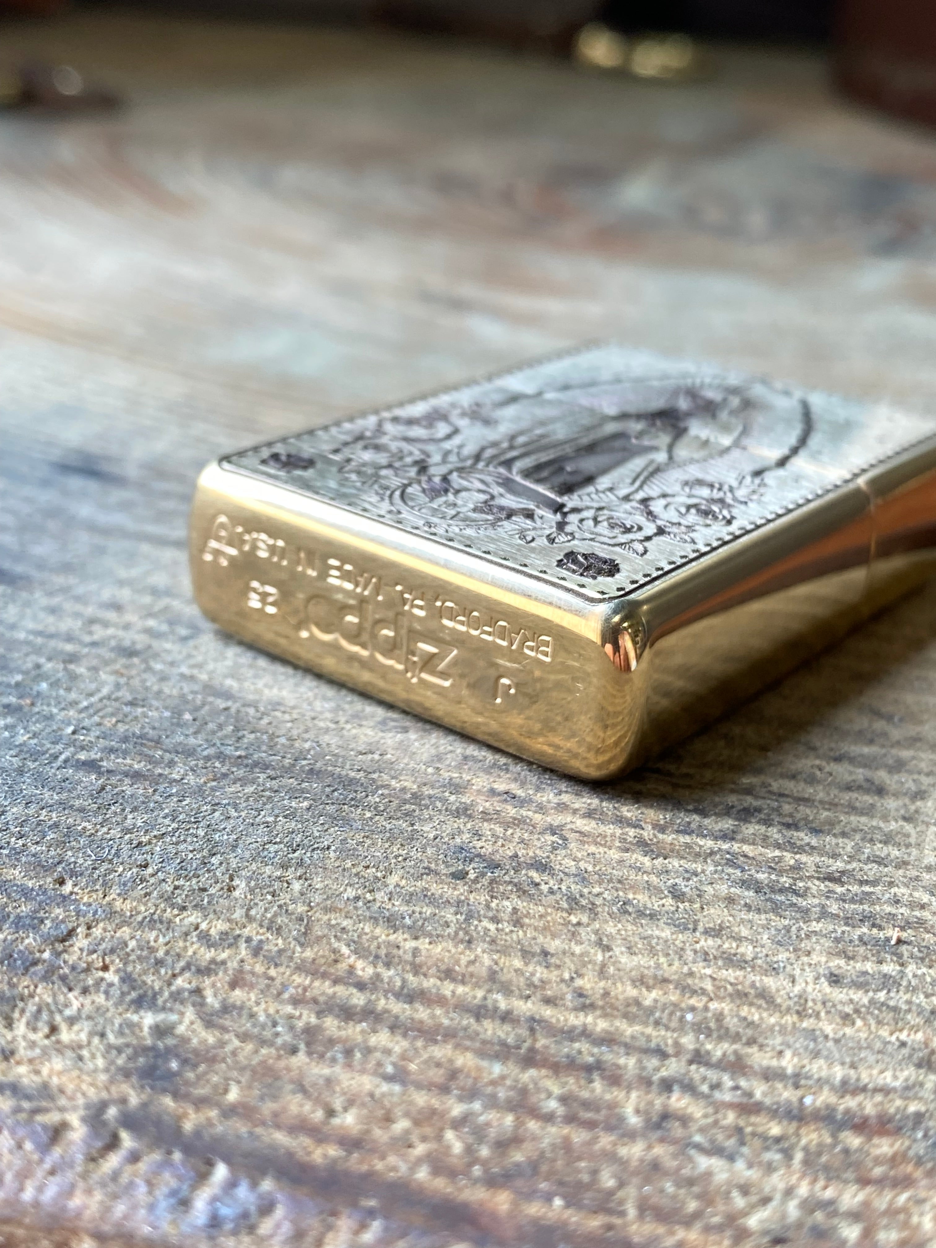 Holy Mother & Santa Muerte | | 2 Side Engraved | Brass Armor Zippo