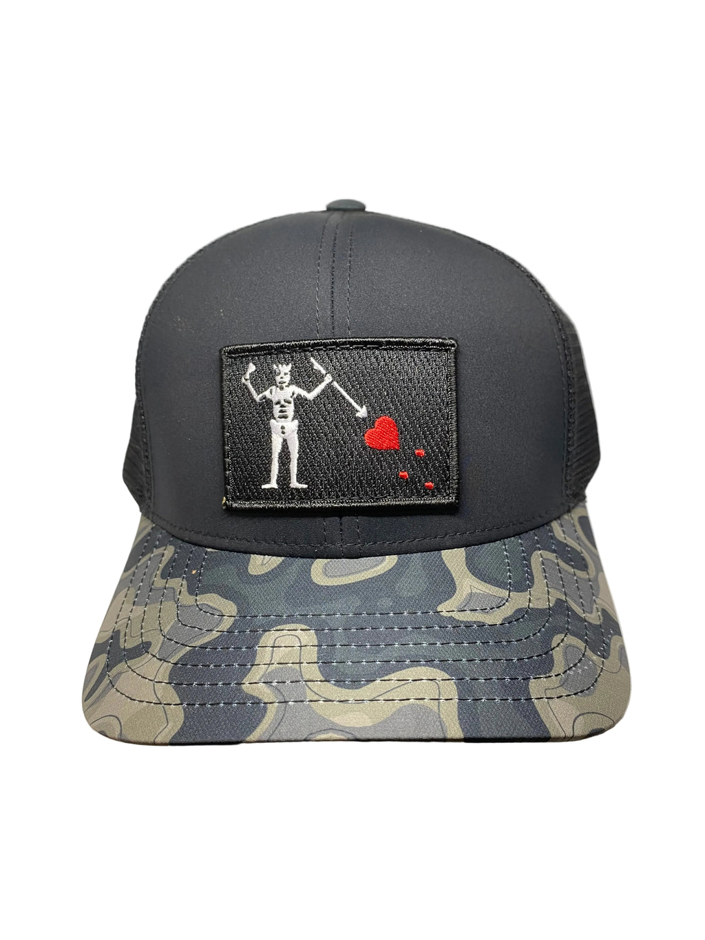 Blackbeard's Flag Patch Hat | Sobro Waterwood Black/Camo | Tactical Trucker Hat