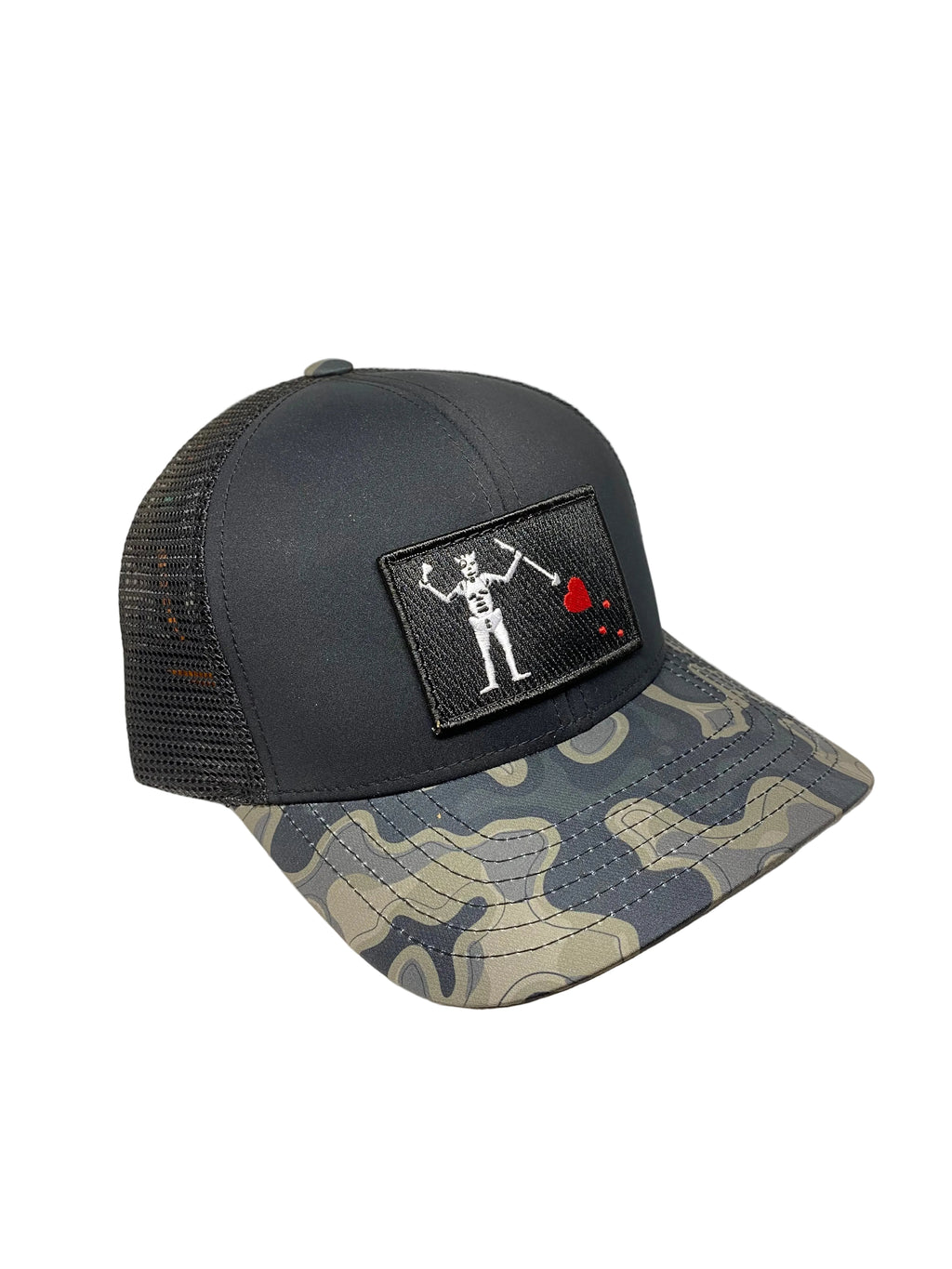 Blackbeard's Flag Patch Hat | Sobro Waterwood Black/Camo | Tactical Trucker Hat