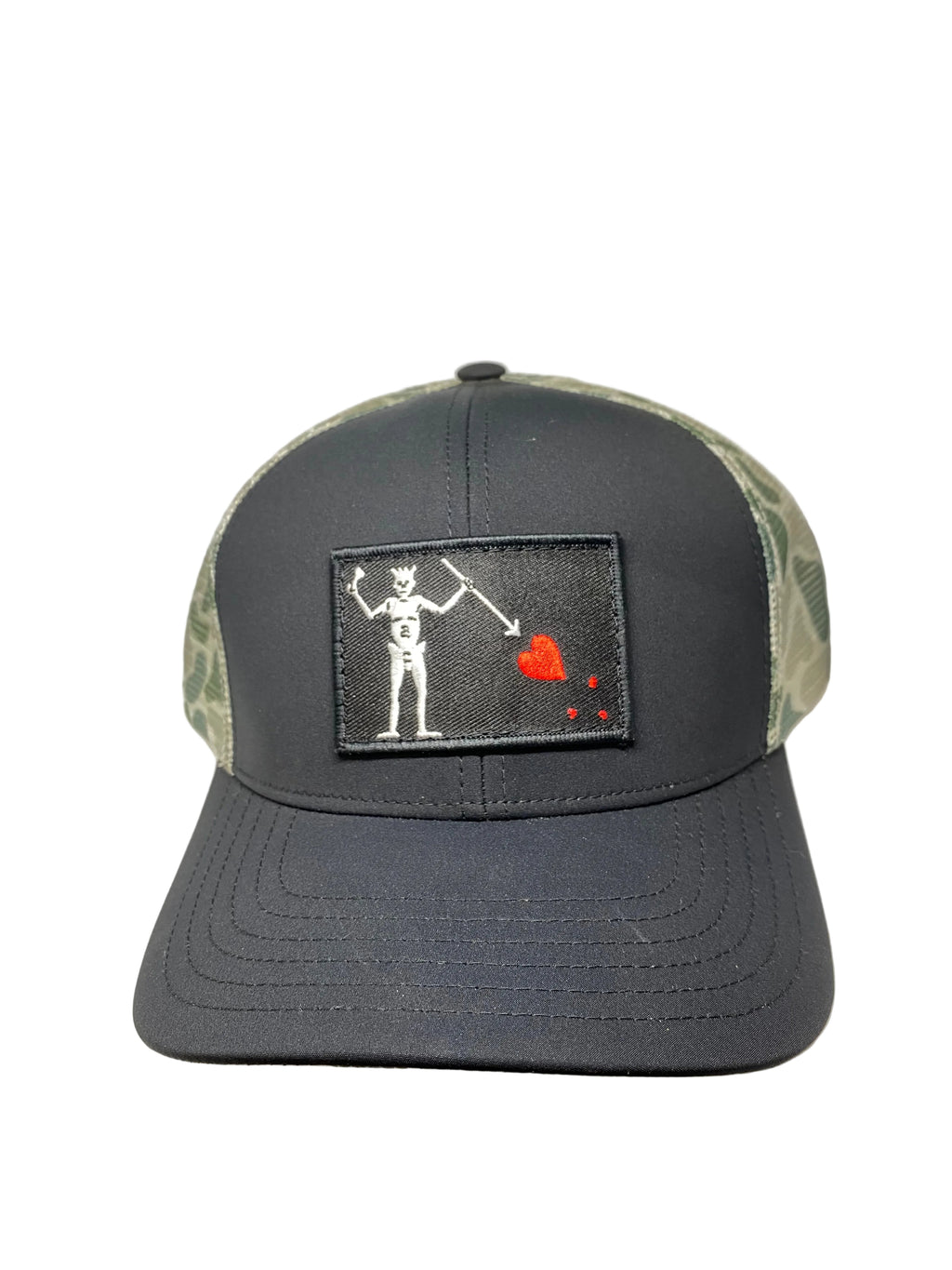 Blackbeard's Flag Patch Hat | Sobro Waterwood Black/Duck Camo | Tactical Trucker Hat