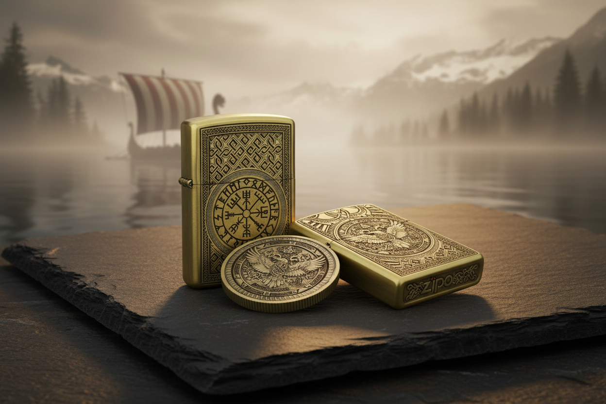 Helm of Awe, Odin & Thor Zippos + Norse Coin