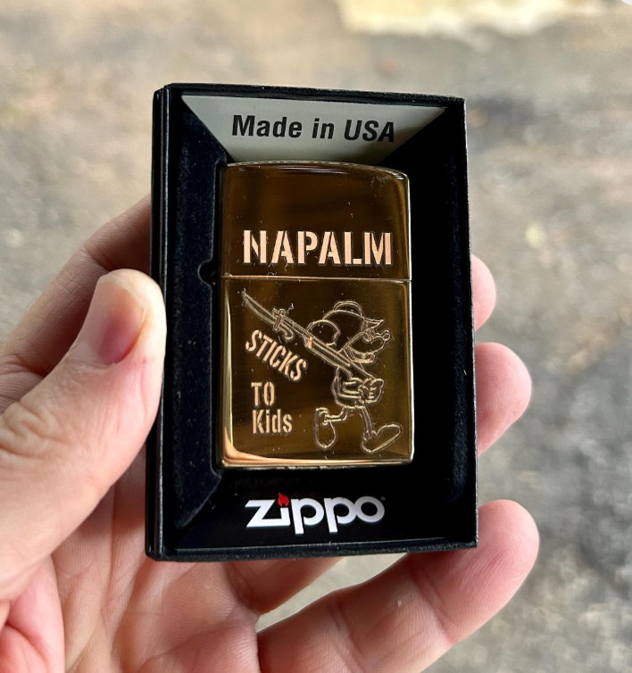 Napalm Sticks to Kids Zippo | Brass Armor Zippo | Vietnam War Replica