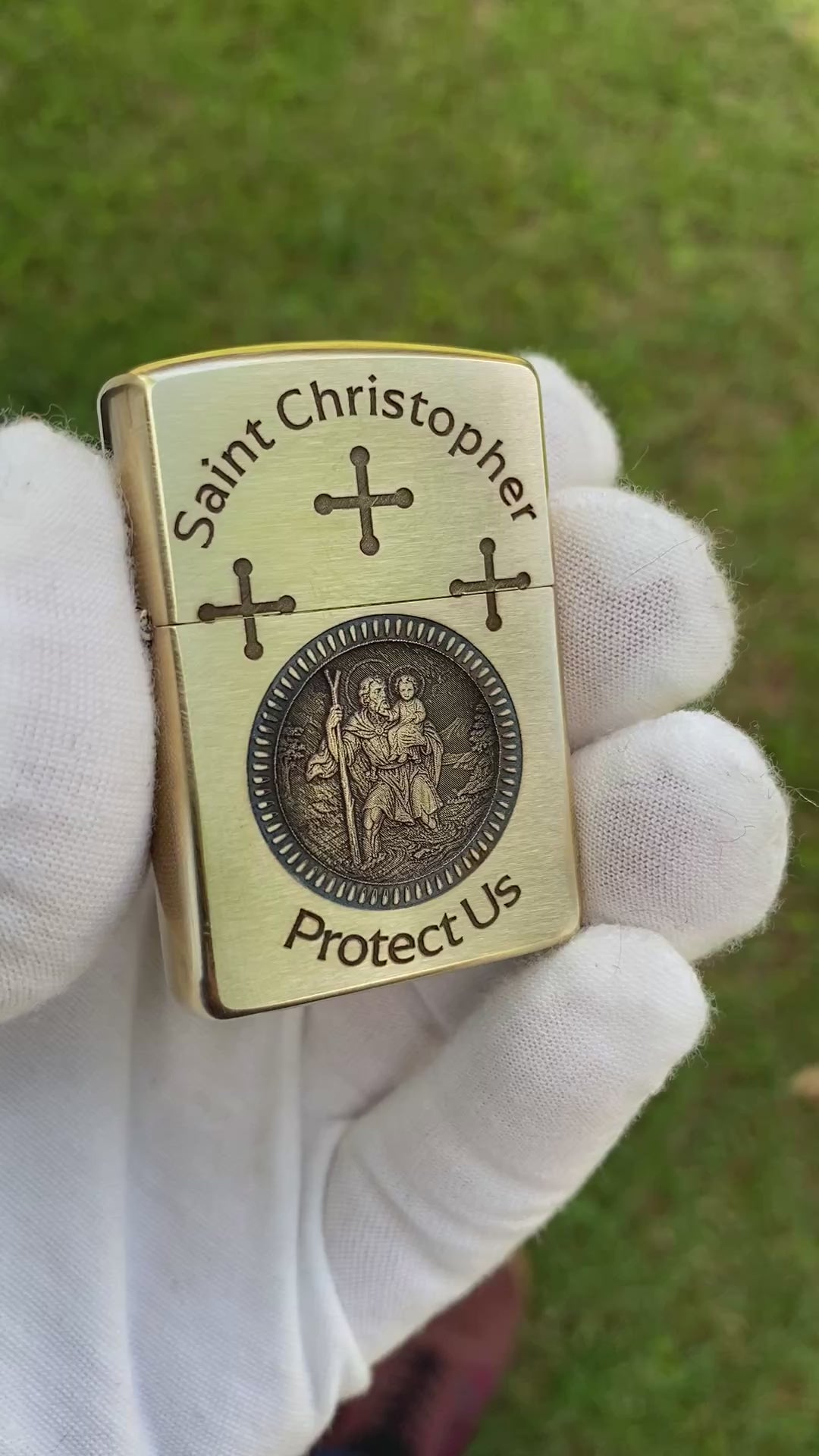 Saint Christopher | Protect Us | Brass Armor Zippo